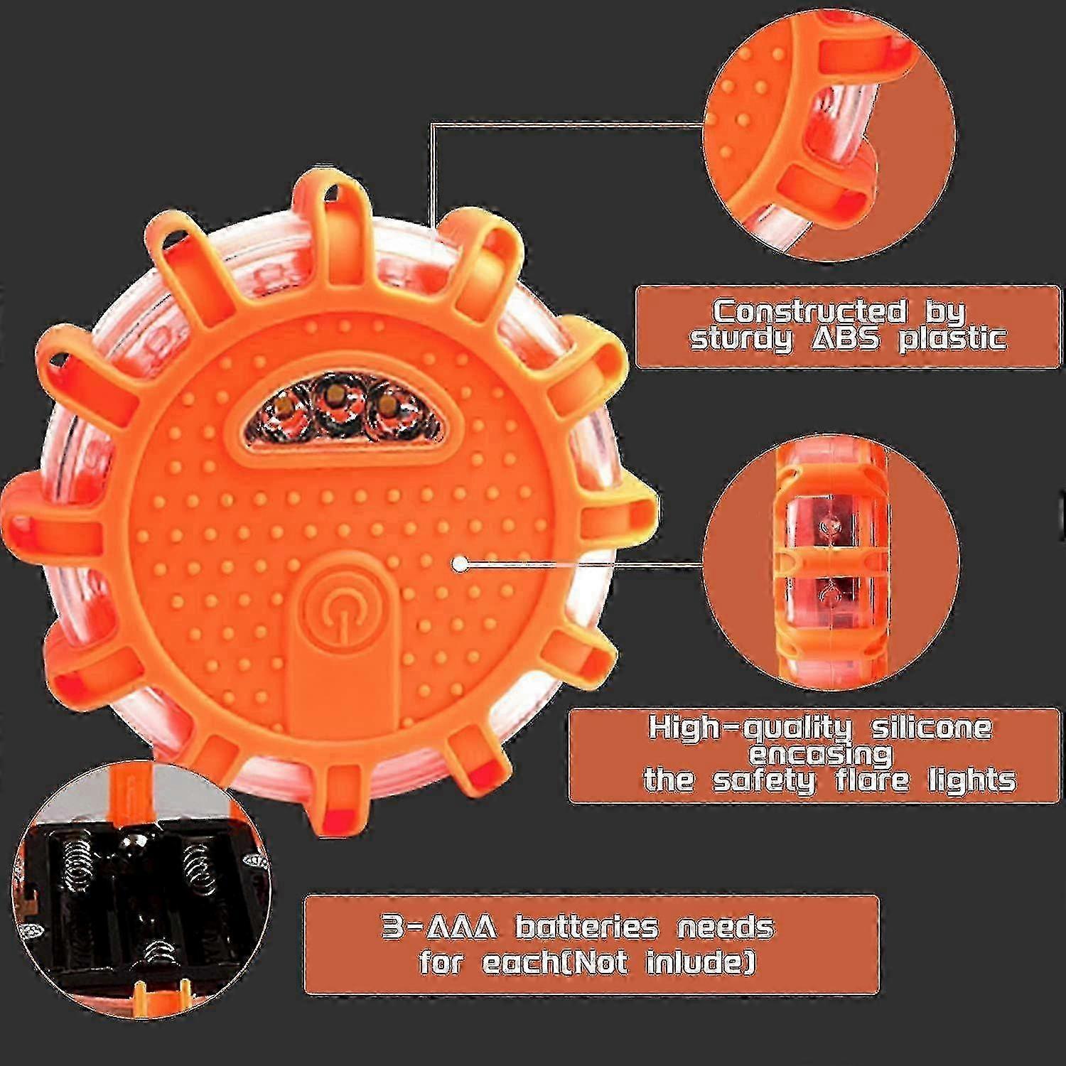 Roadside Emergency LED Flare Lights 4 Pack, Flashing Beacon Disc Warning Kit - Image 2