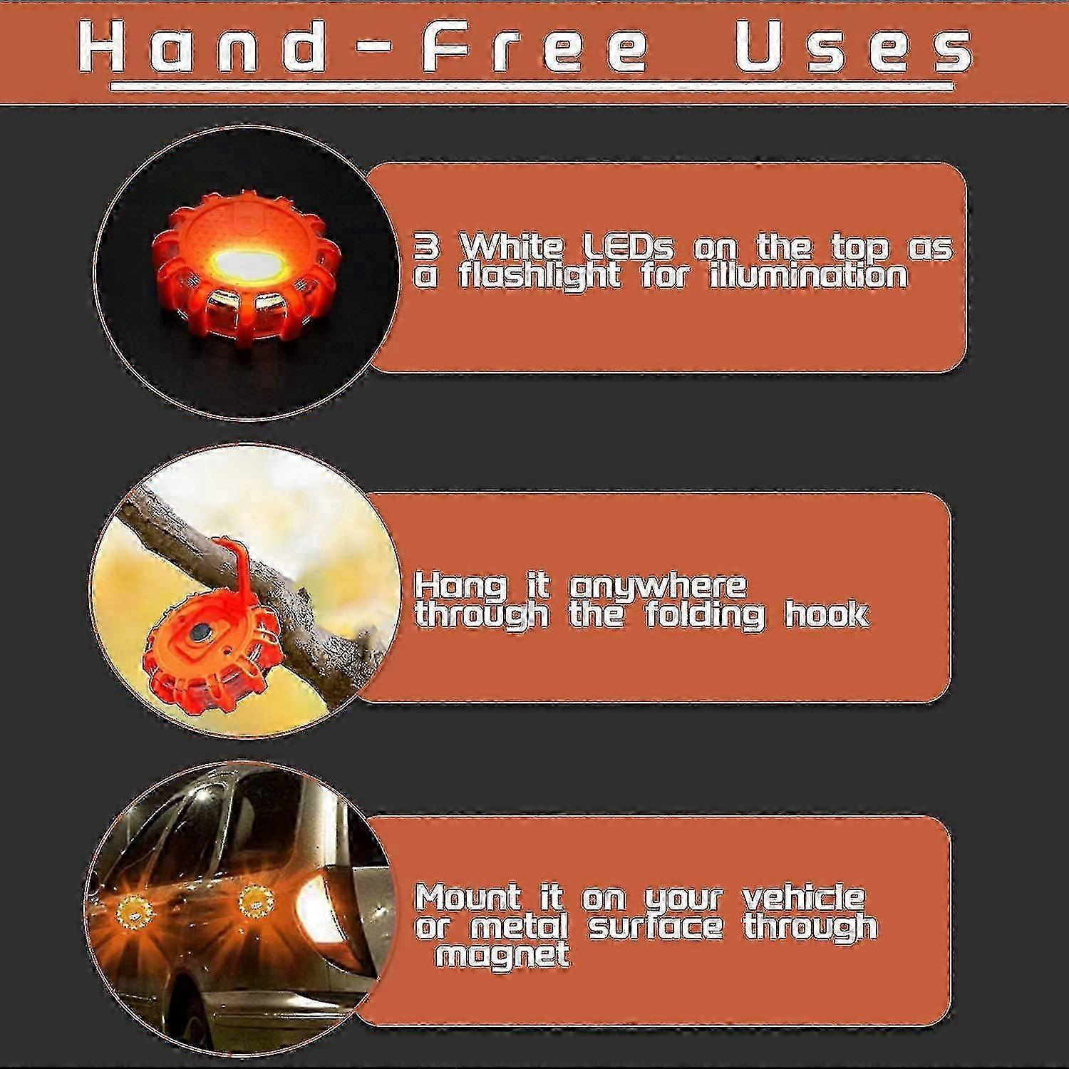 Roadside Emergency LED Flare Lights 4 Pack, Flashing Beacon Disc Warning Kit - Image 4