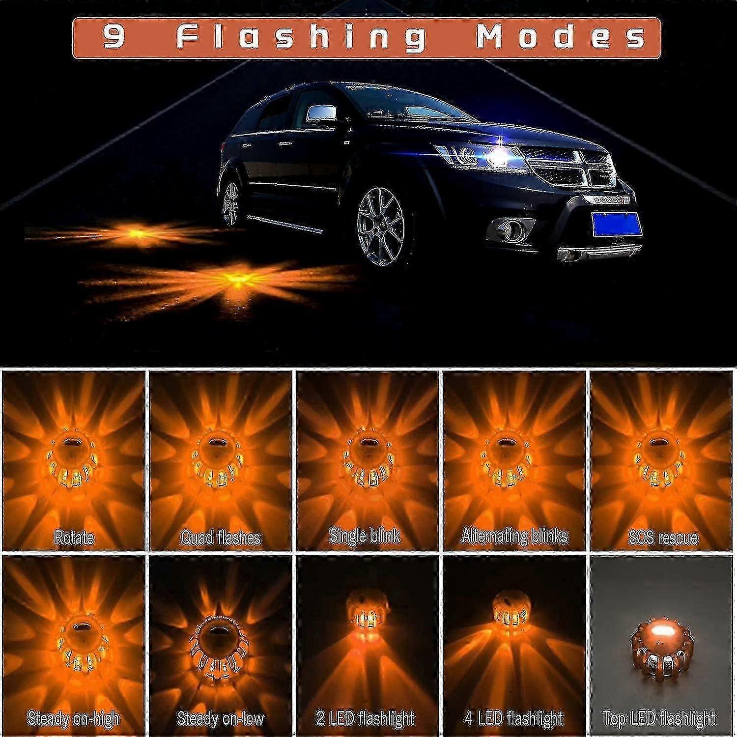 Roadside Emergency LED Flare Lights 4 Pack, Flashing Beacon Disc Warning Kit - Image 5