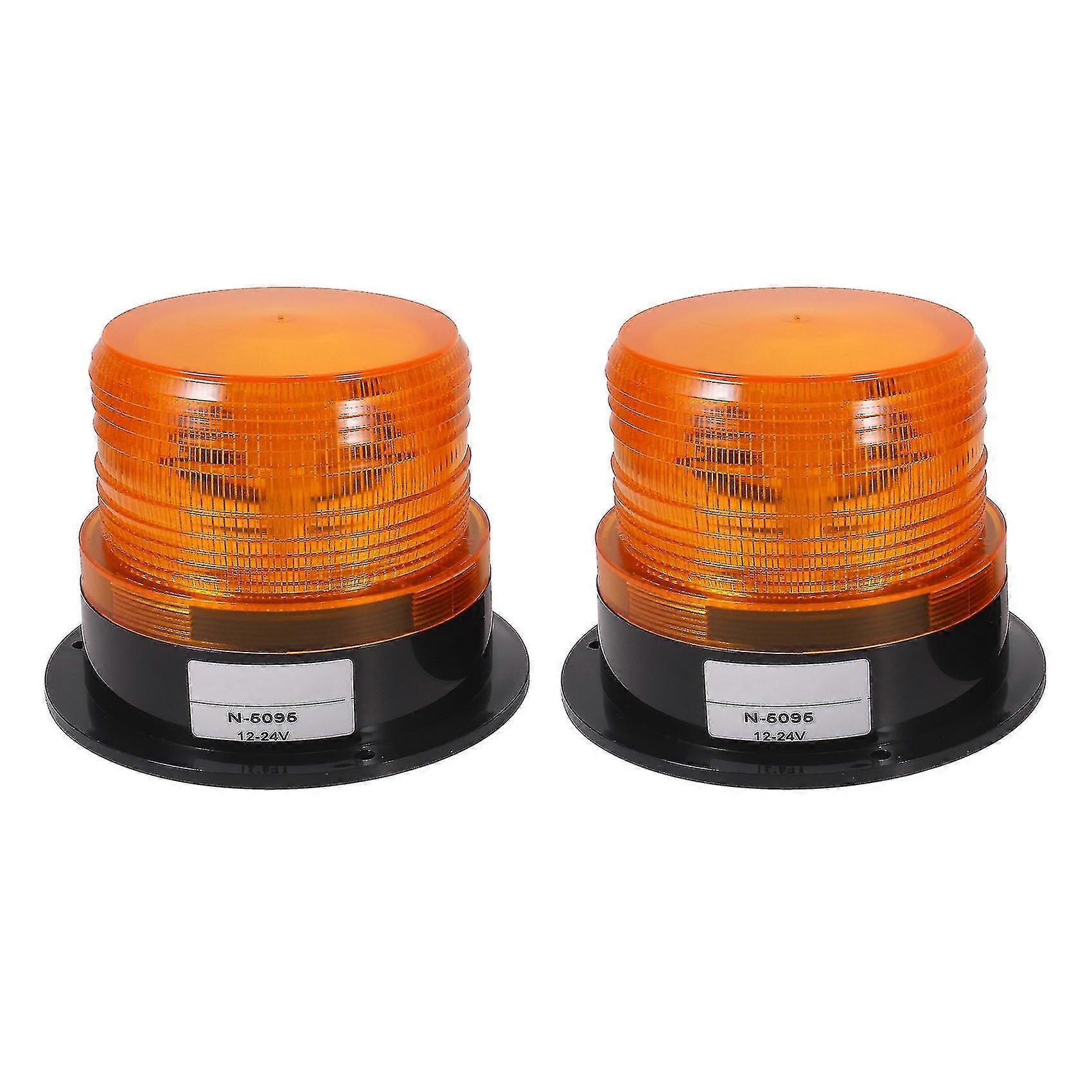 Amber LED Beacon Strobe Lights 2PCS, 12V/24V Emergency Warning Lamp for Truck - Image 1