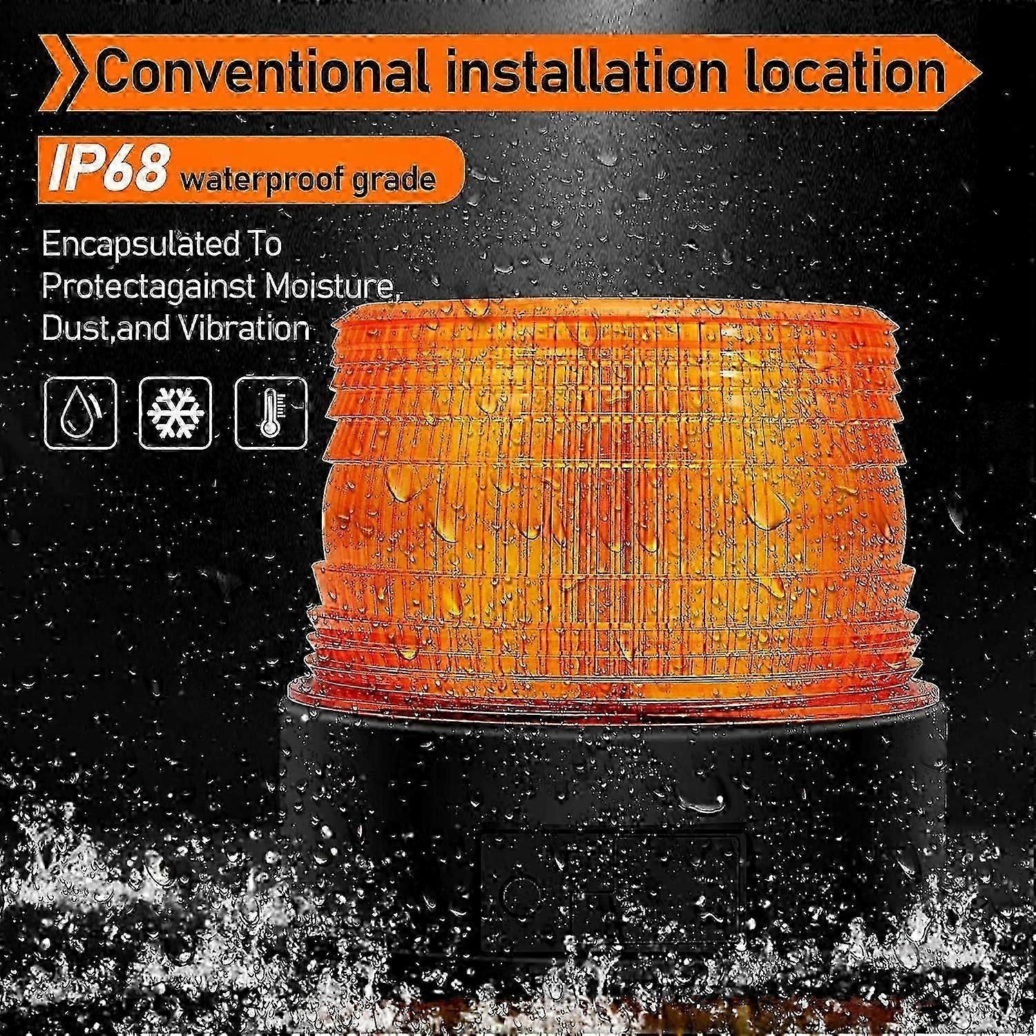 Rechargeable LED Strobe Light, 12V-24V Orange Emergency Warning Beacon - Image 3