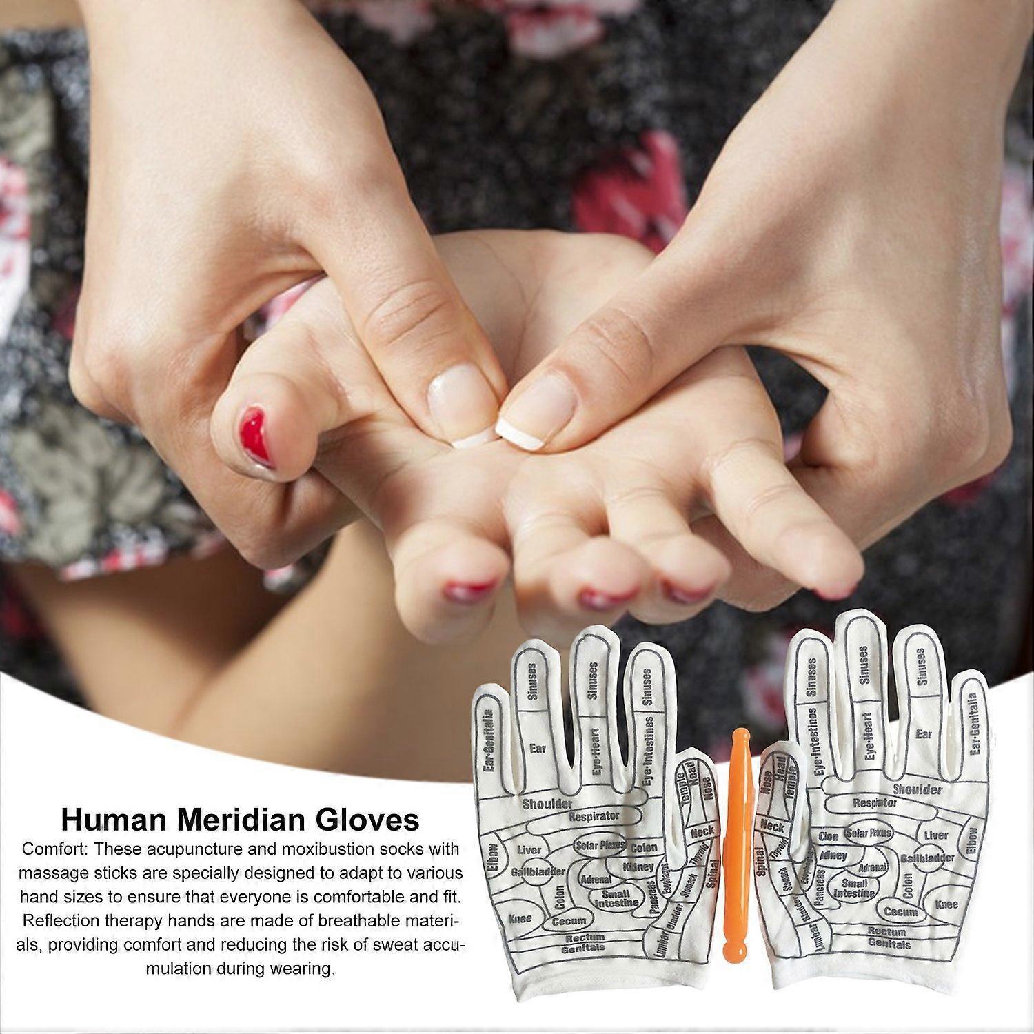 Reflexology Hand Massage Gloves Set with Acupressure Wand - Image 2