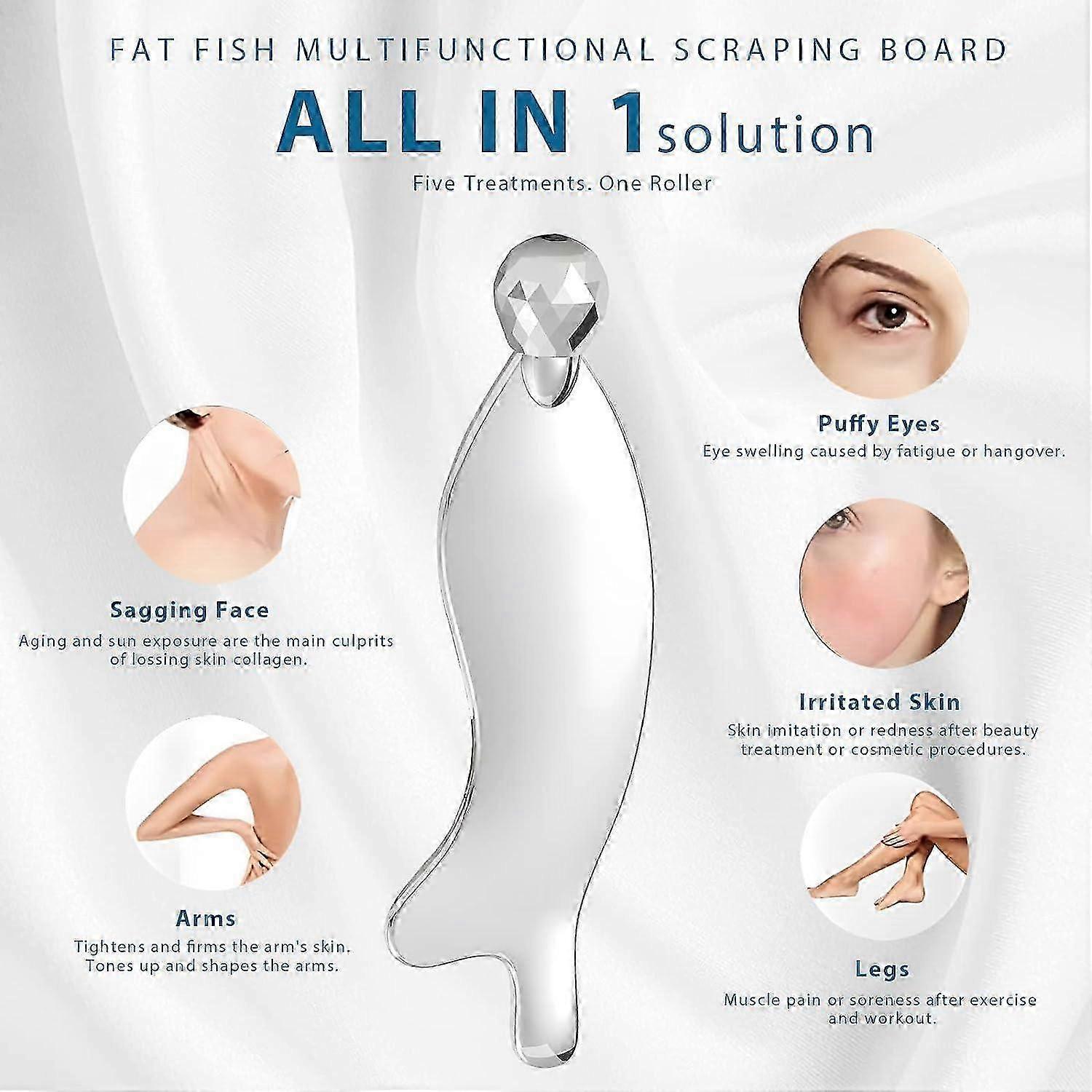 Portable 3D Alloy Fish-Shaped Roller Guasha Tool, Body Massage Device - M - Image 4