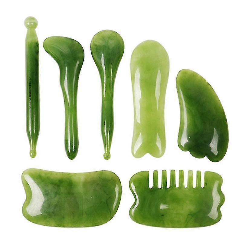 7pcs Natural Stone Guasha Scraping Tool Set, Traditional Anti-Aging Gua Sha Boards - Image 1