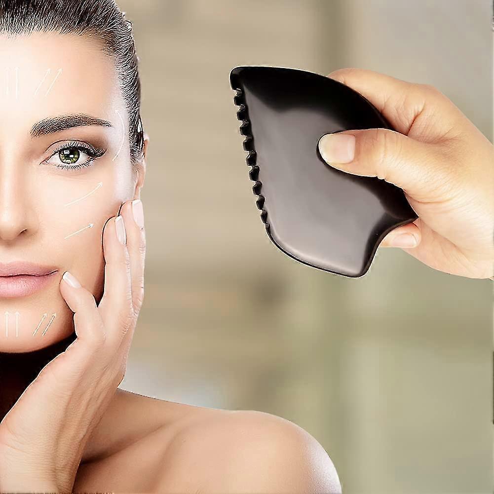 Bian Stone Facial Guasha Comb, Face Massage Scraping Tool, Black (1pc) - Image 4