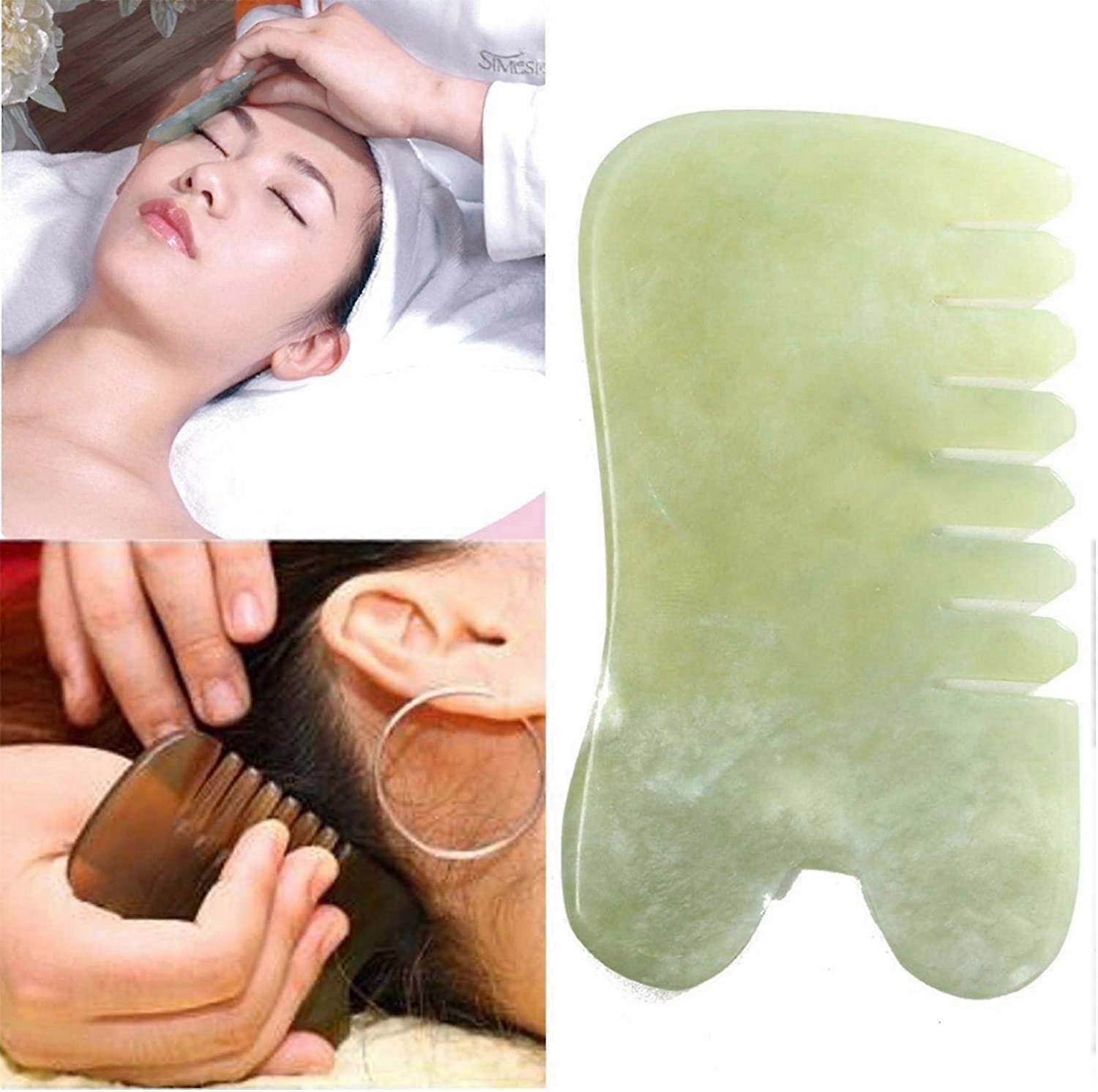Natural Jade Stone Guasha Massage Comb, Acupuncture & Trigger Point Neck Therapy Tool - Image 2