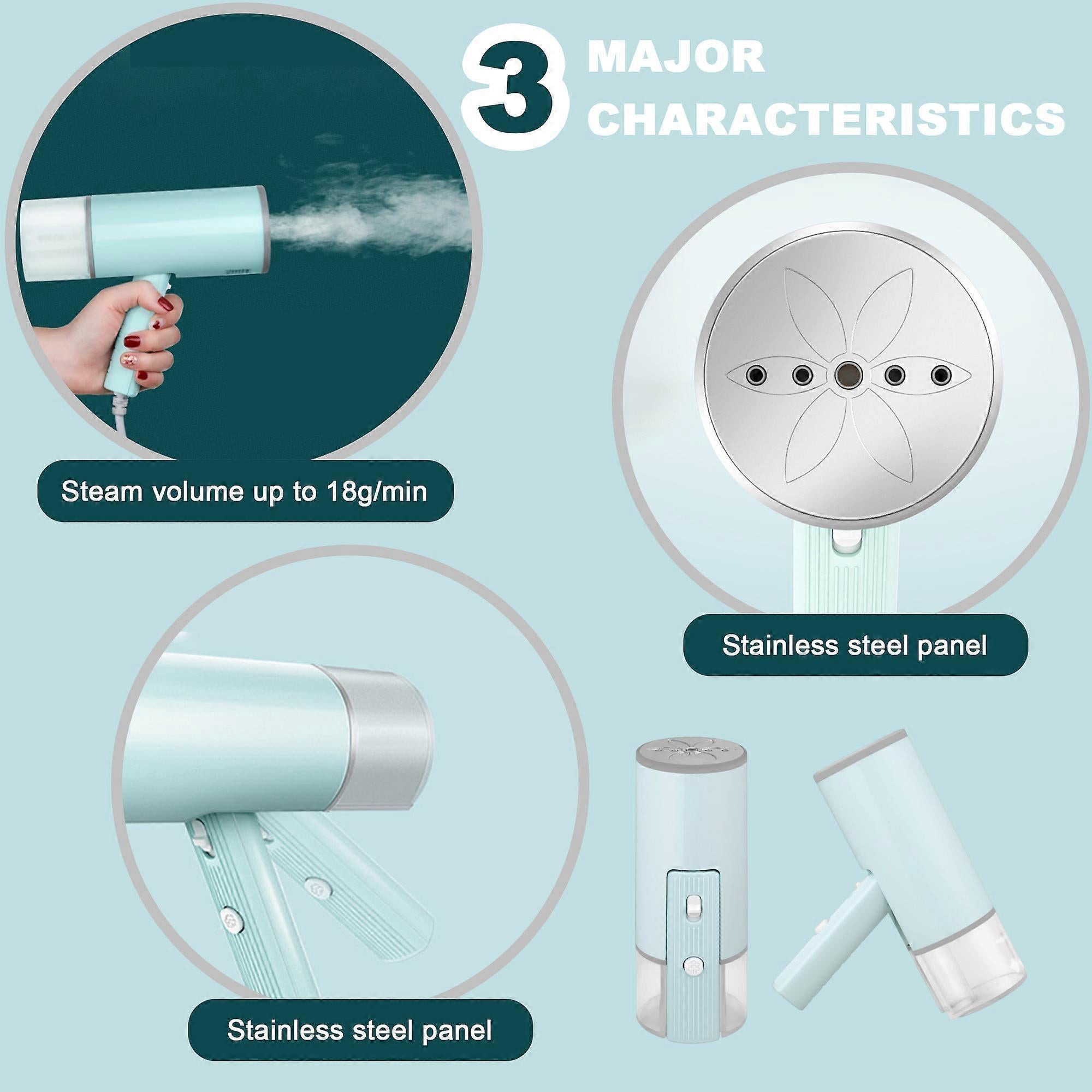 800W Foldable Handheld Travel Clothes Steamer 4.7oz Tank Quick Steam Green - Image 3