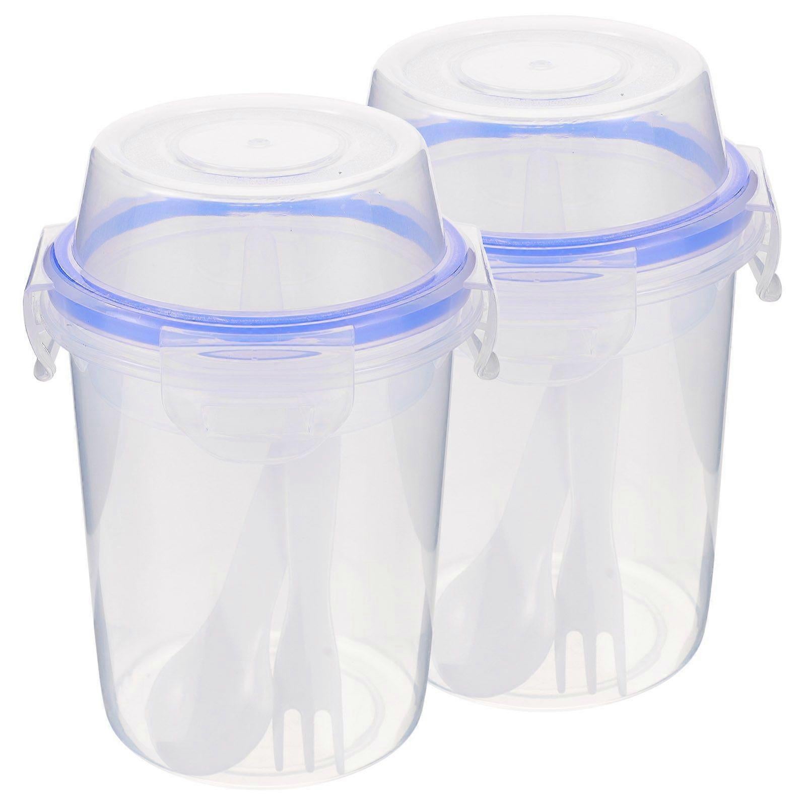 2pcs Double Layer Overnight Oats Containers Breakfast Salad Cups Leakproof - Image 1
