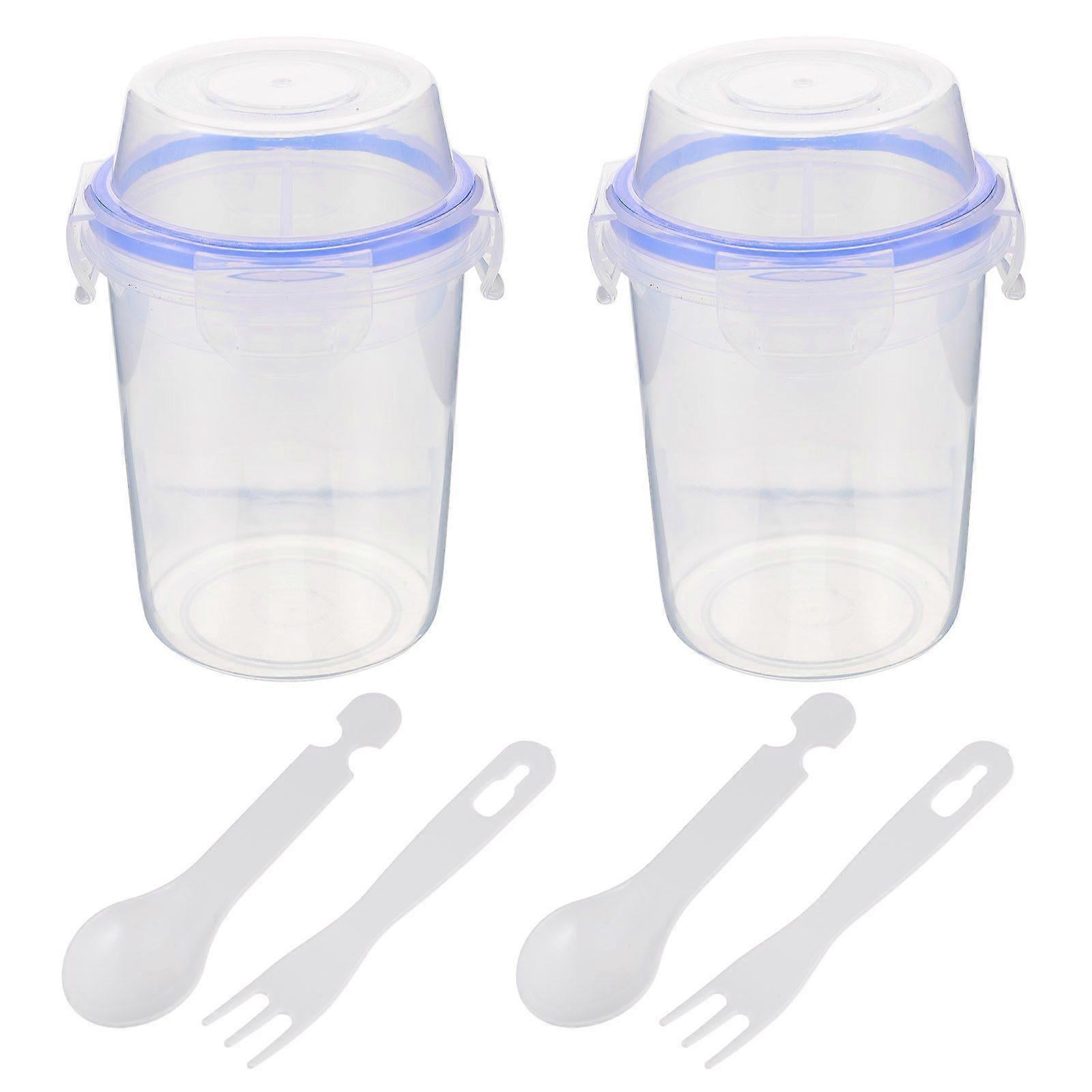 2pcs Double Layer Overnight Oats Containers Breakfast Salad Cups Leakproof - Image 4