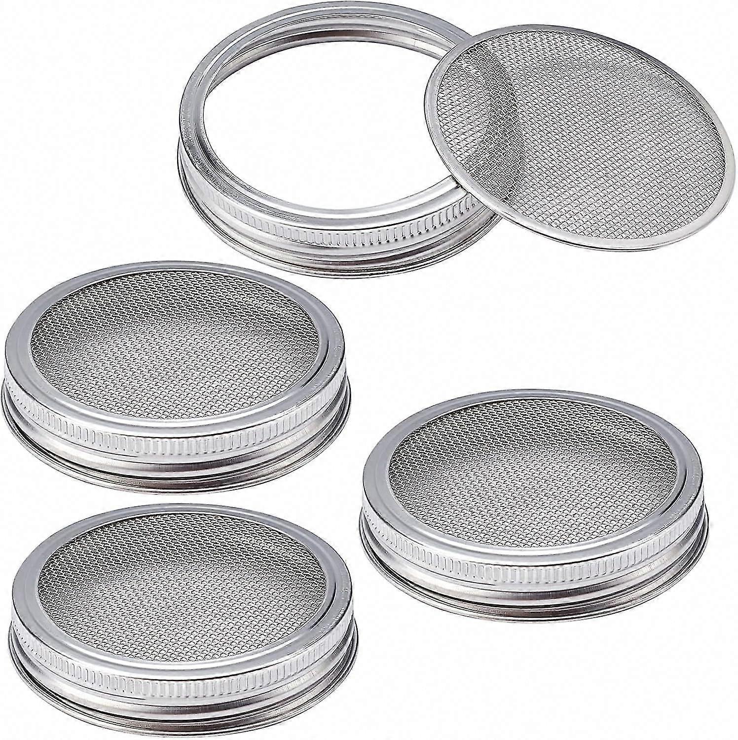 4 Sets 86mm Stainless Steel Sprouting Jar Lids Strainer Kit for Salad Seeds - Image 1