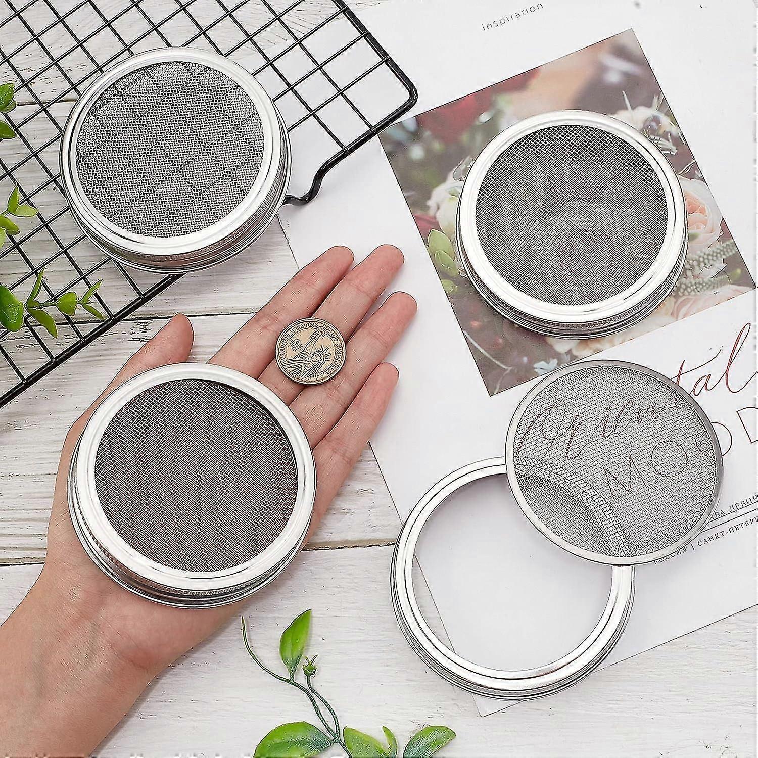 4 Sets 86mm Stainless Steel Sprouting Jar Lids Strainer Kit for Salad Seeds - Image 2