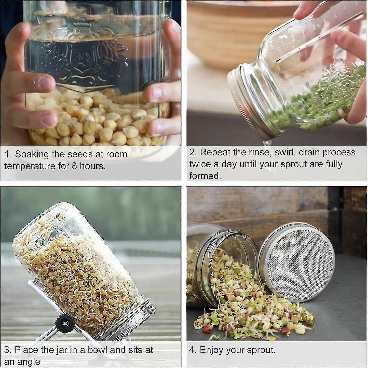 4 Sets 86mm Stainless Steel Sprouting Jar Lids Strainer Kit for Salad Seeds - Image 3