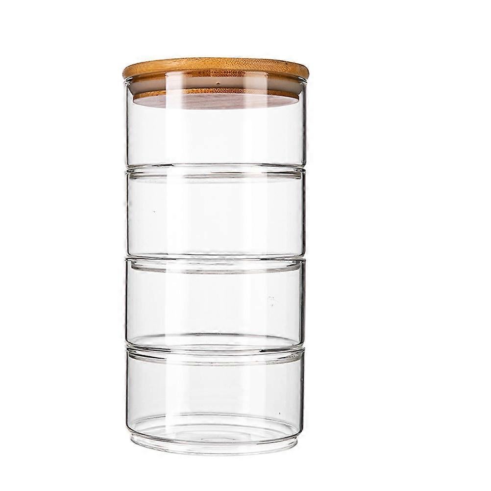 4pcs Stackable Glass Jars with Lid Storage Bowls for Fruit Salad Family Use - Image 1