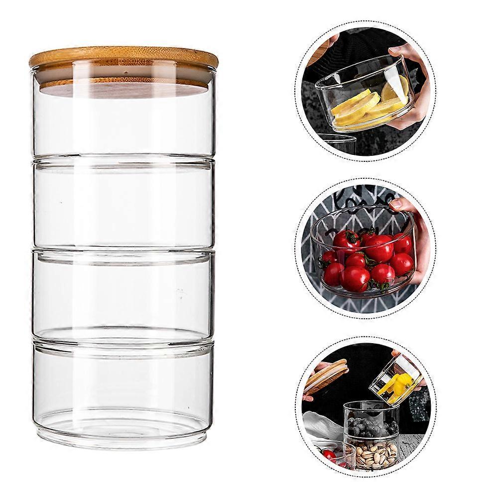 4pcs Stackable Glass Jars with Lid Storage Bowls for Fruit Salad Family Use - Image 2