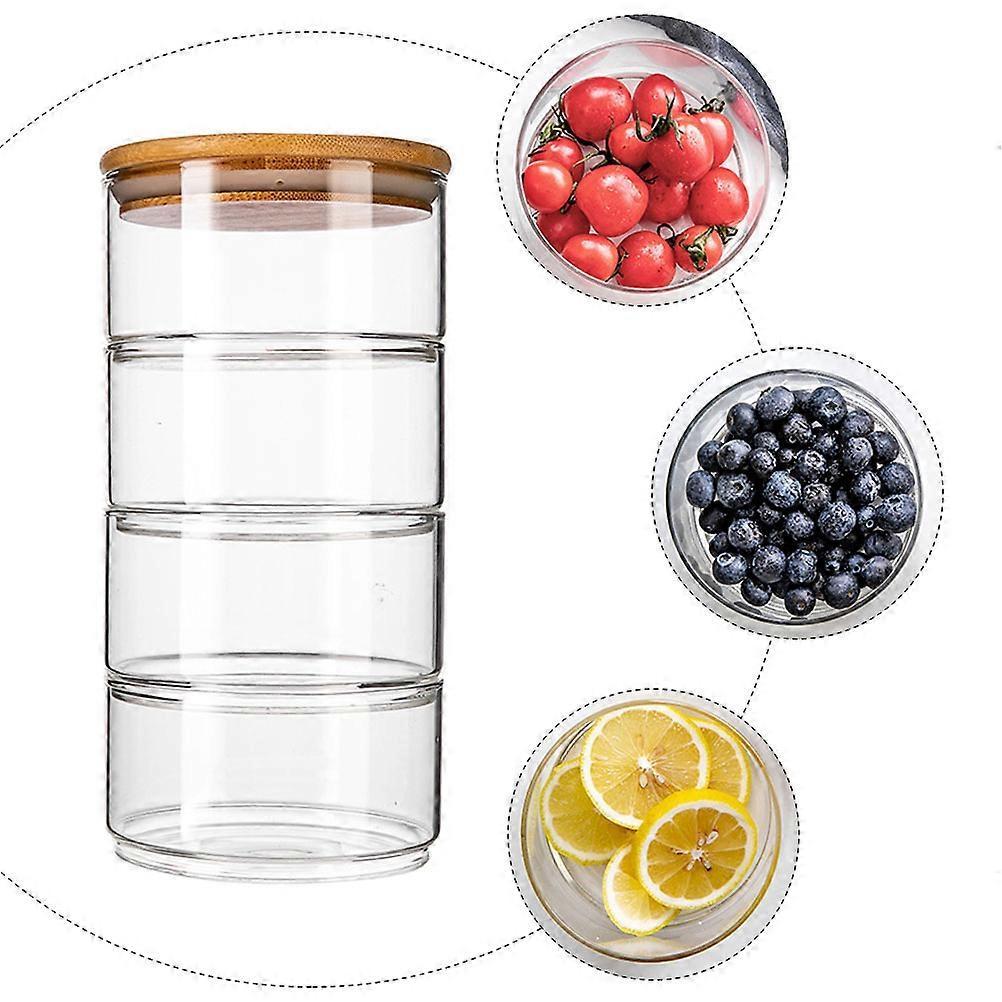 4pcs Stackable Glass Jars with Lid Storage Bowls for Fruit Salad Family Use - Image 4