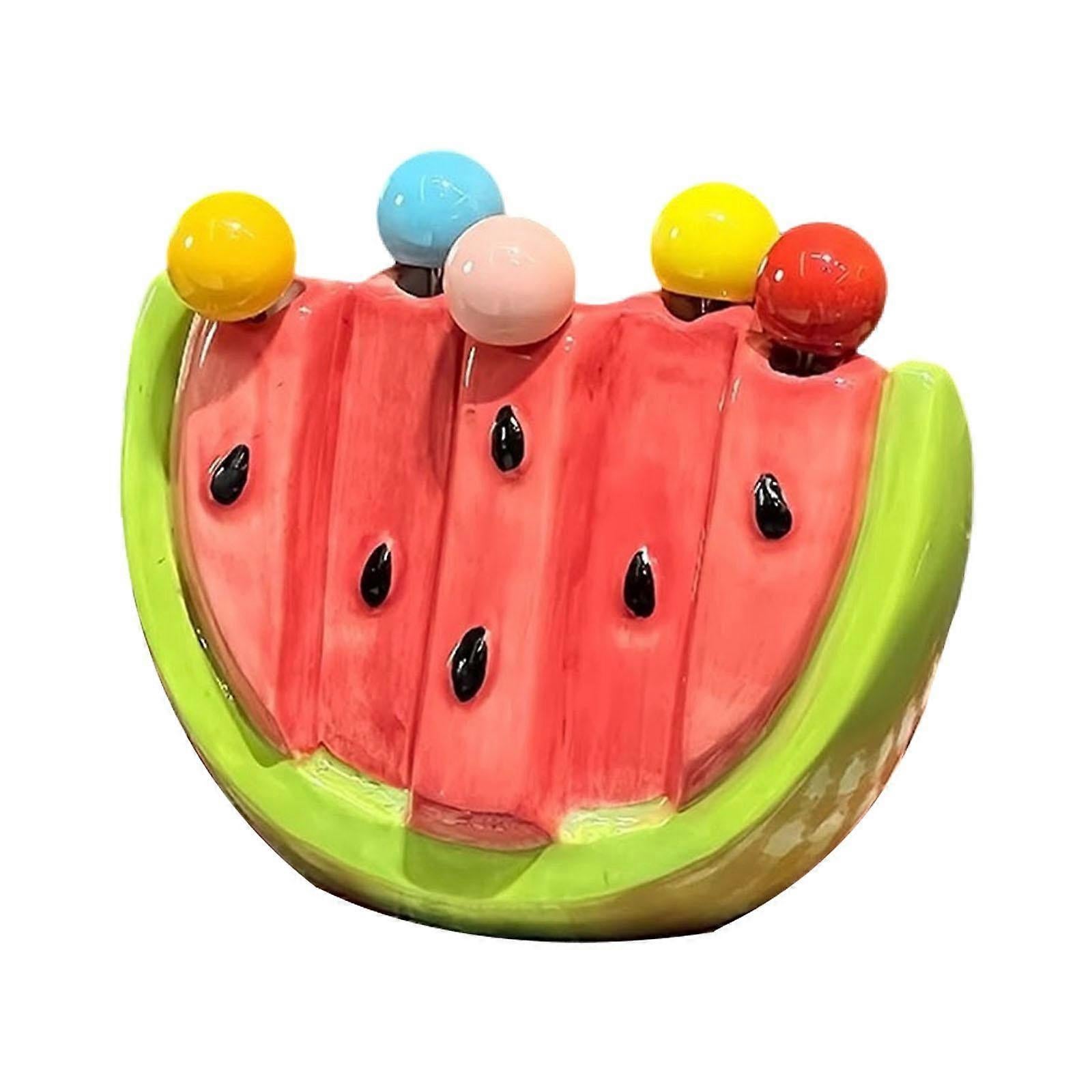 5pcs Fruit Forks with Ceramic Storage Jar Dessert Forks for Salad Picnic Party - Image 1