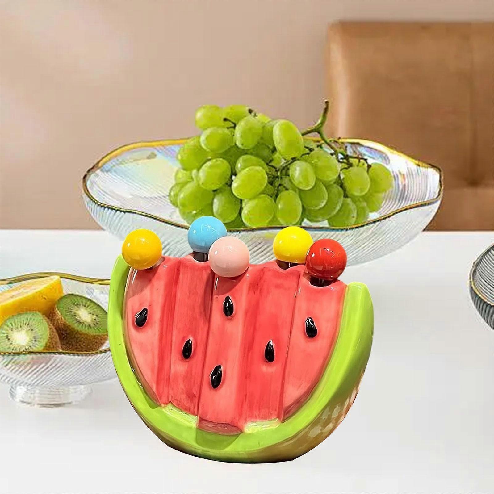 5pcs Fruit Forks with Ceramic Storage Jar Dessert Forks for Salad Picnic Party - Image 2