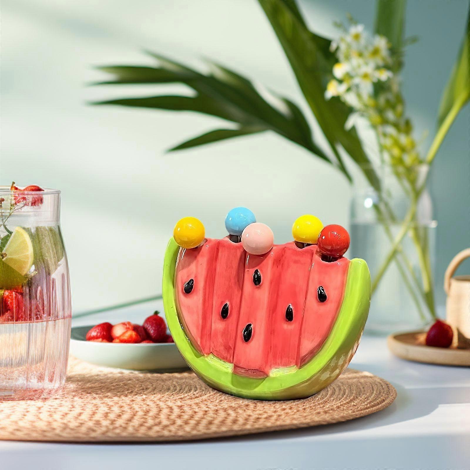 5pcs Fruit Forks with Ceramic Storage Jar Dessert Forks for Salad Picnic Party - Image 5