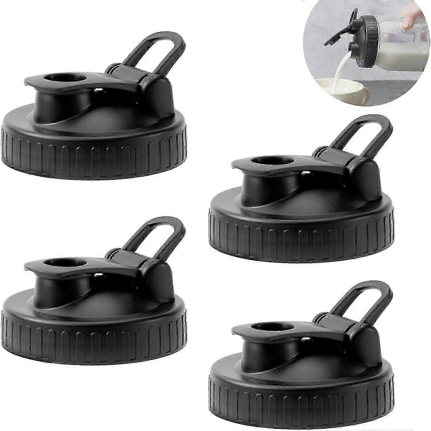 4 Pack Pour Spout Lids for Wide Mouth Mason Jars Flip Tops for Salad Dressings - Image 1