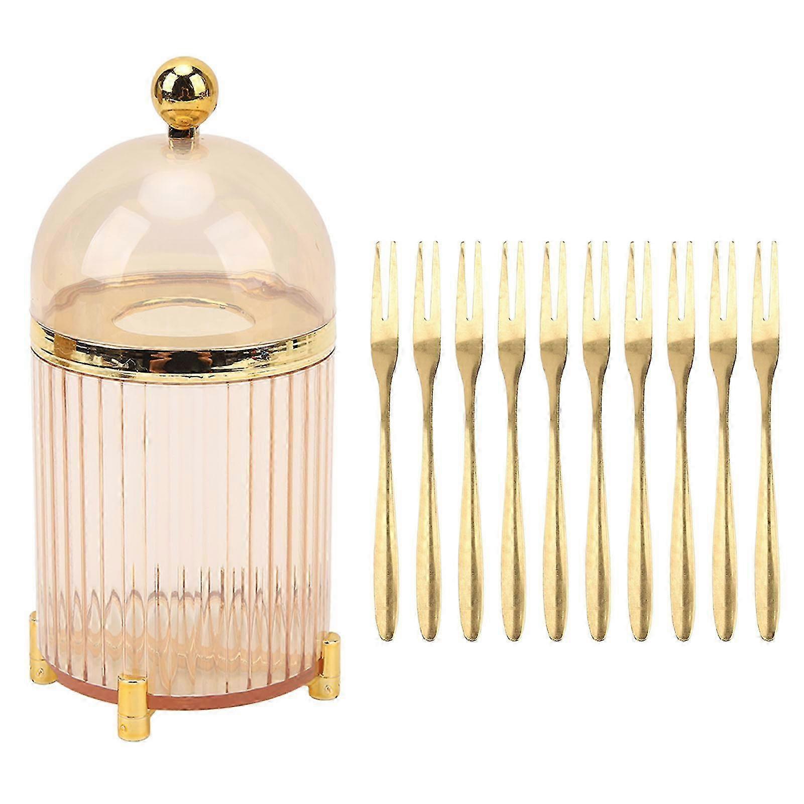 10pcs Stainless Steel Mini Forks Set with Storage Jar for Dessert & Salad - Image 1