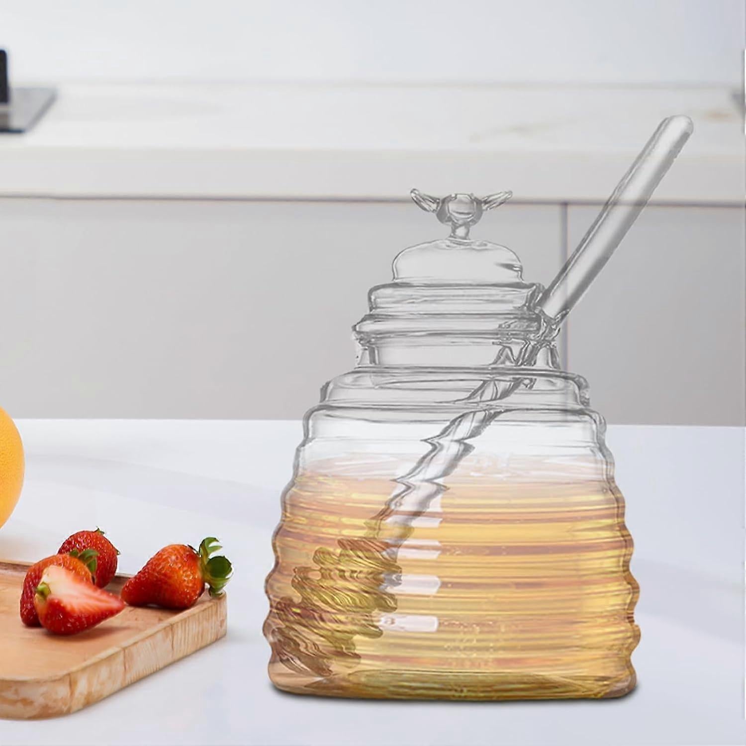 Honey Dispenser with Storage Jar Transparent Container for Syrup & Salad Dressing - Image 2