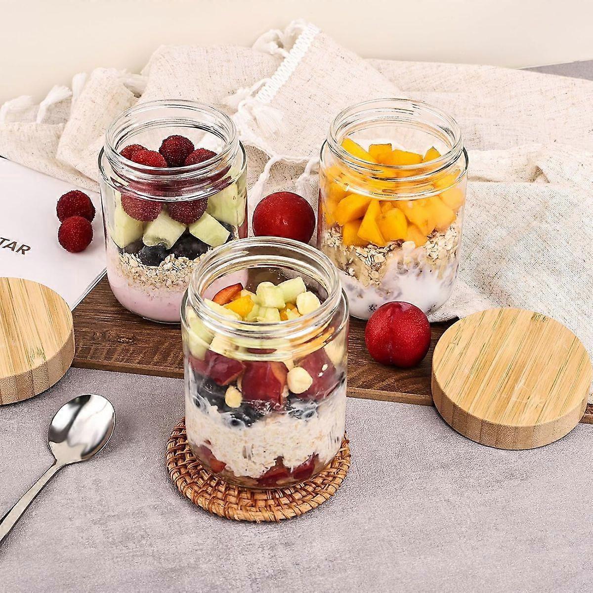 6 Pack 16oz Glass Oats Containers with Bamboo Lids Wide Mouth Salad Jars - Image 2