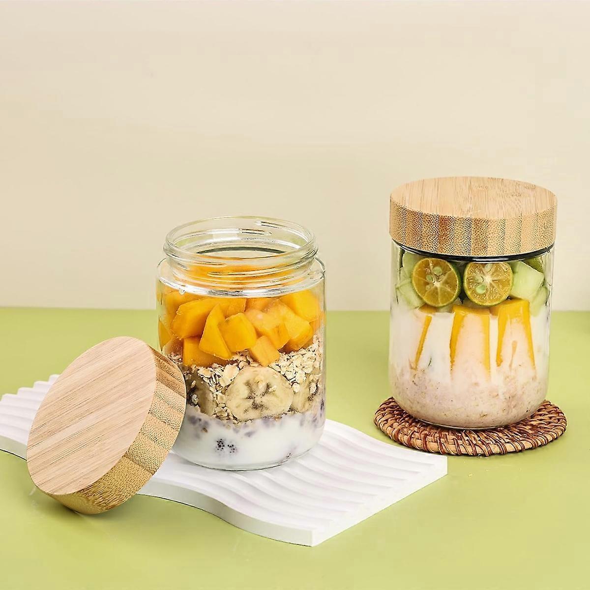 6 Pack 16oz Glass Oats Containers with Bamboo Lids Wide Mouth Salad Jars - Image 3