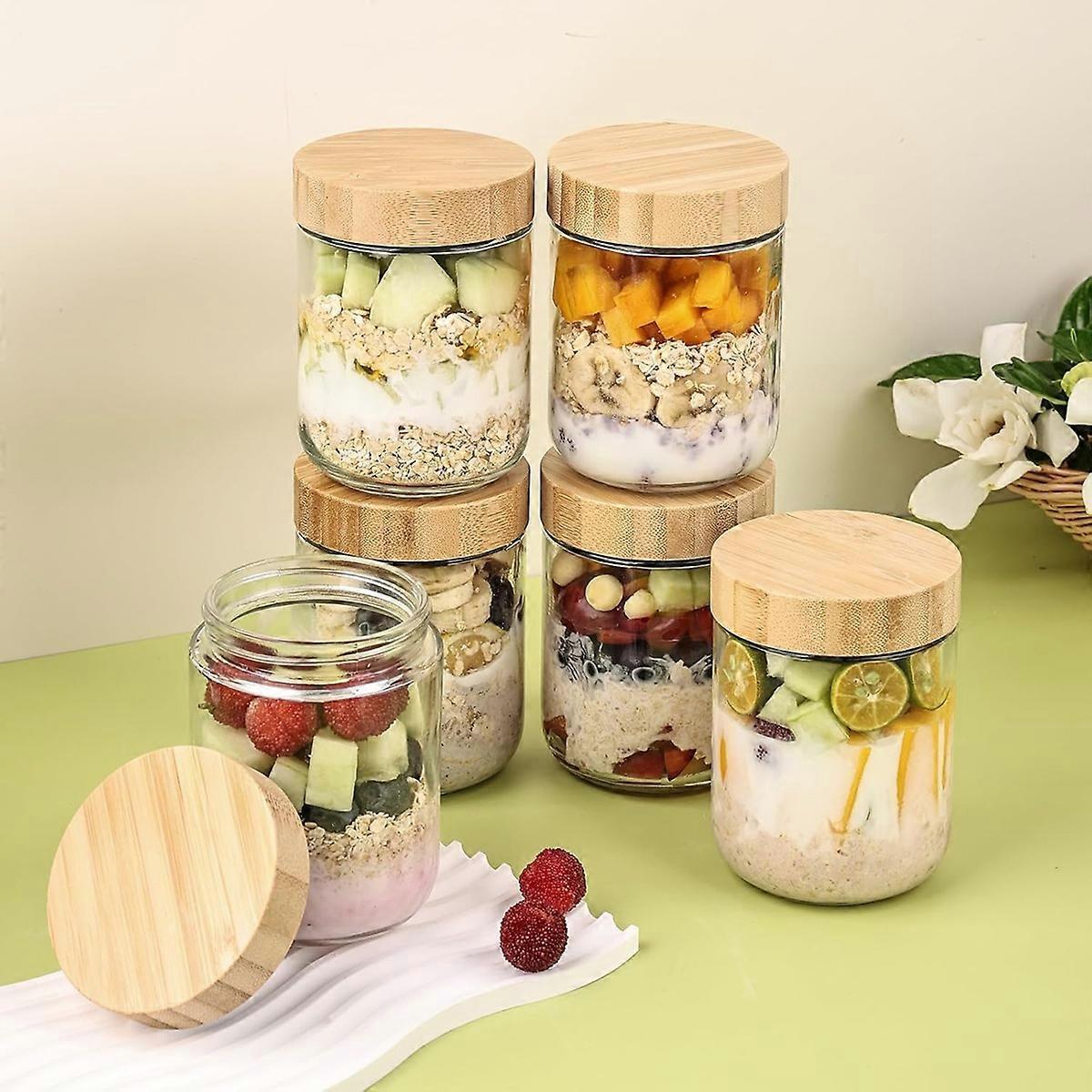 6 Pack 16oz Glass Oats Containers with Bamboo Lids Wide Mouth Salad Jars - Image 4