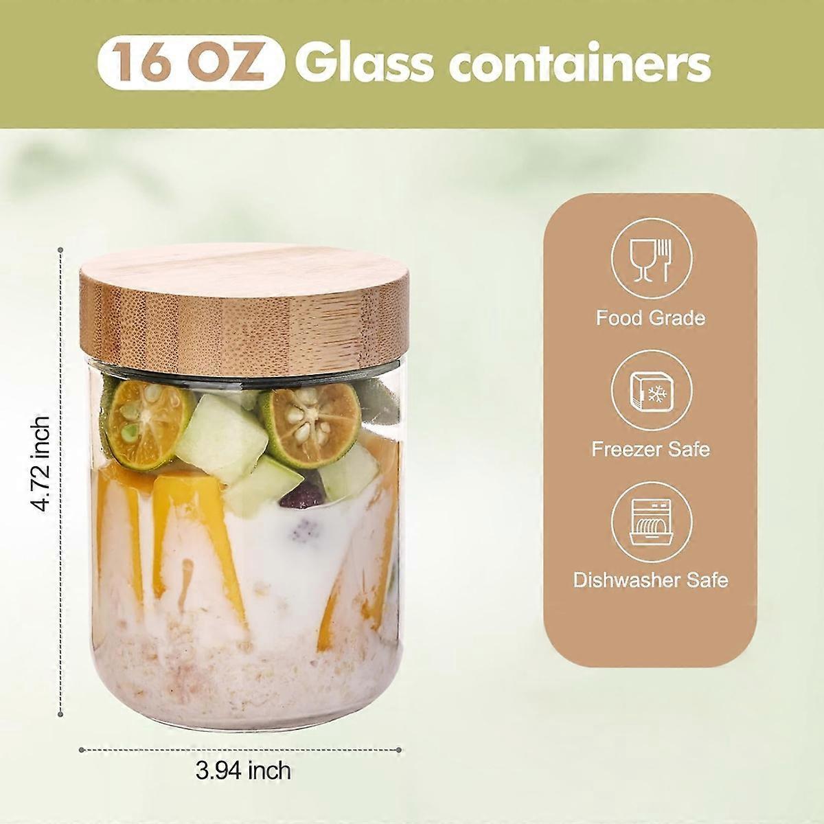 6 Pack 16oz Glass Oats Containers with Bamboo Lids Wide Mouth Salad Jars - Image 5