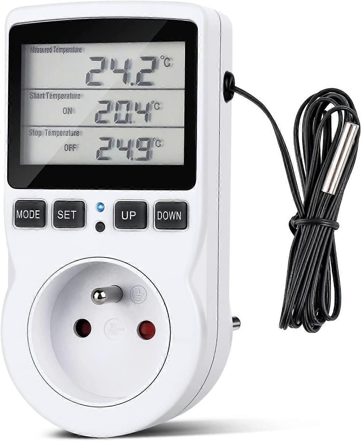 Heating Thermostat Socket Timer with Sensor LCD Display for Aquarium Greenhouse Incubator - Image 1