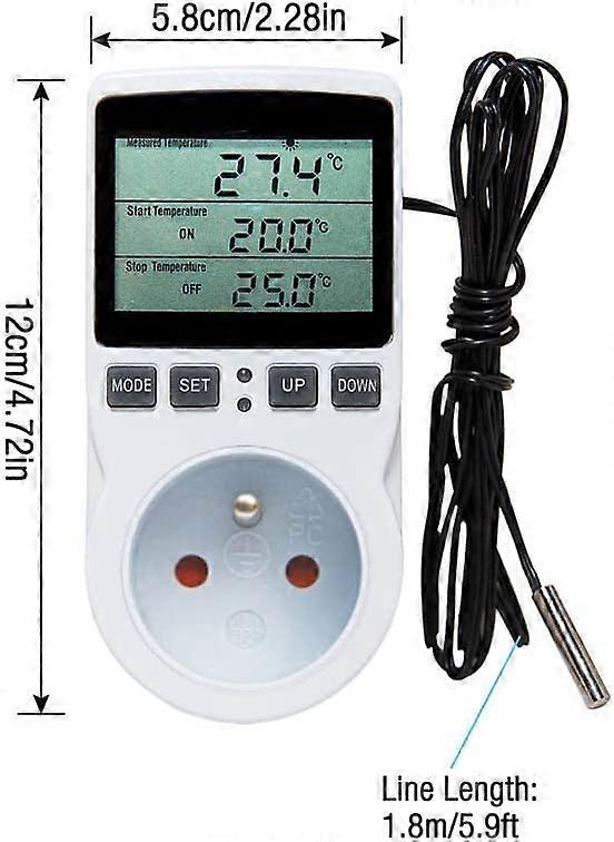 Heating Thermostat Socket Timer with Sensor LCD Display for Aquarium Greenhouse Incubator - Image 2