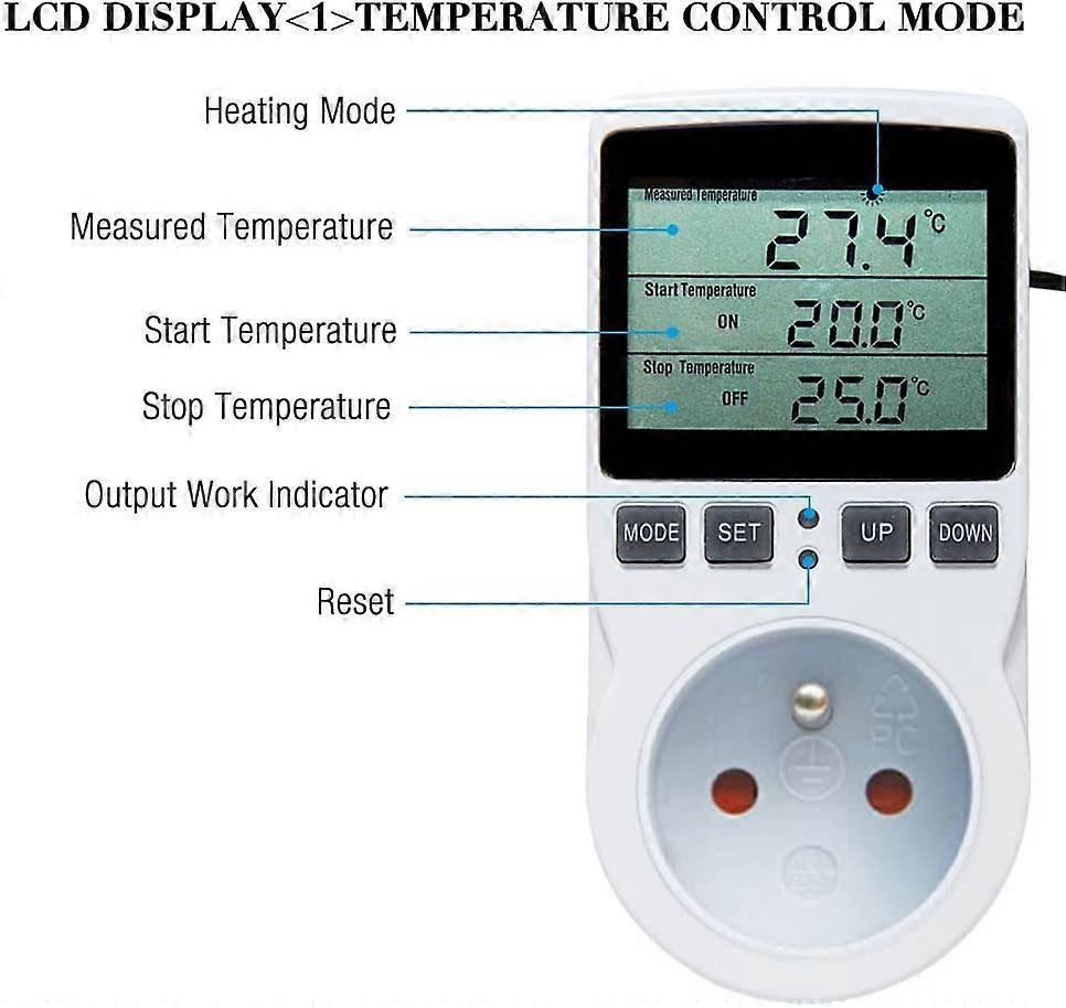 Heating Thermostat Socket Timer with Sensor LCD Display for Aquarium Greenhouse Incubator - Image 4