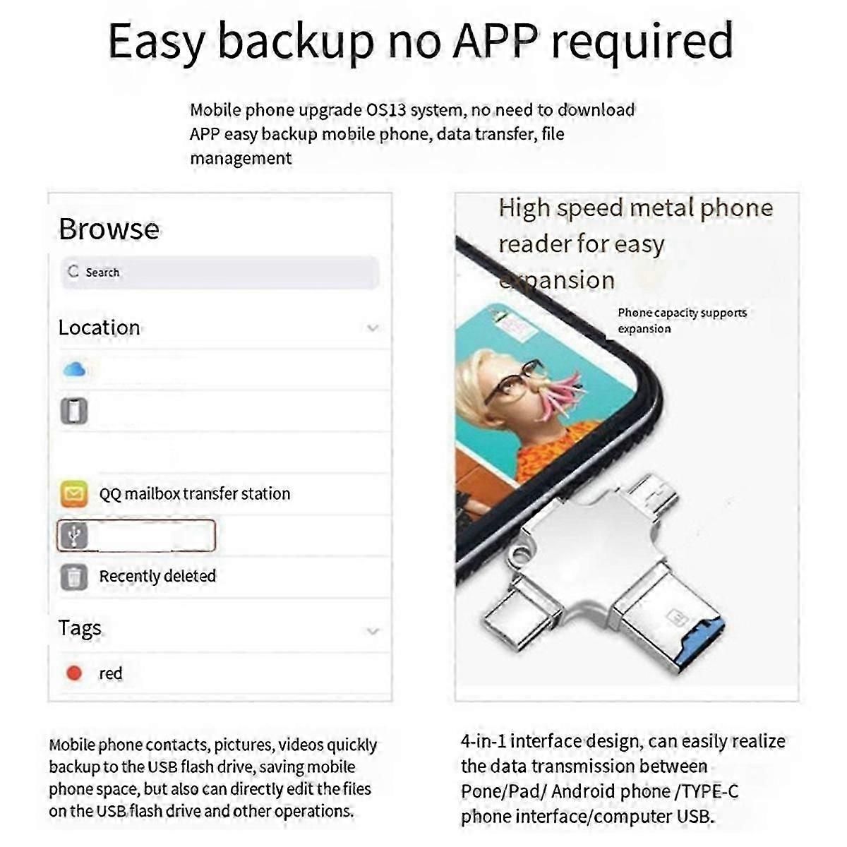 4-in-1 Memory Card Reader: Type-C OTG for iPhone/Laptop/PC, iOS & USB-A - Image 4
