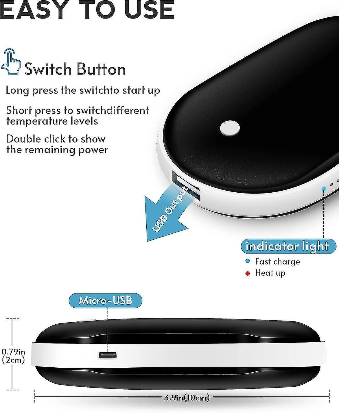 Rechargeable Electric Hand Warmer - Pocket USB warmer, Portable - Image 3