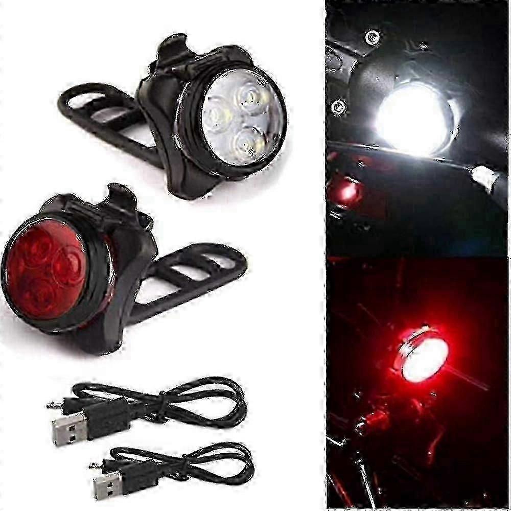 USB Rechargeable Bike Light Set - Front & Rear, 4 Modes - Image 3