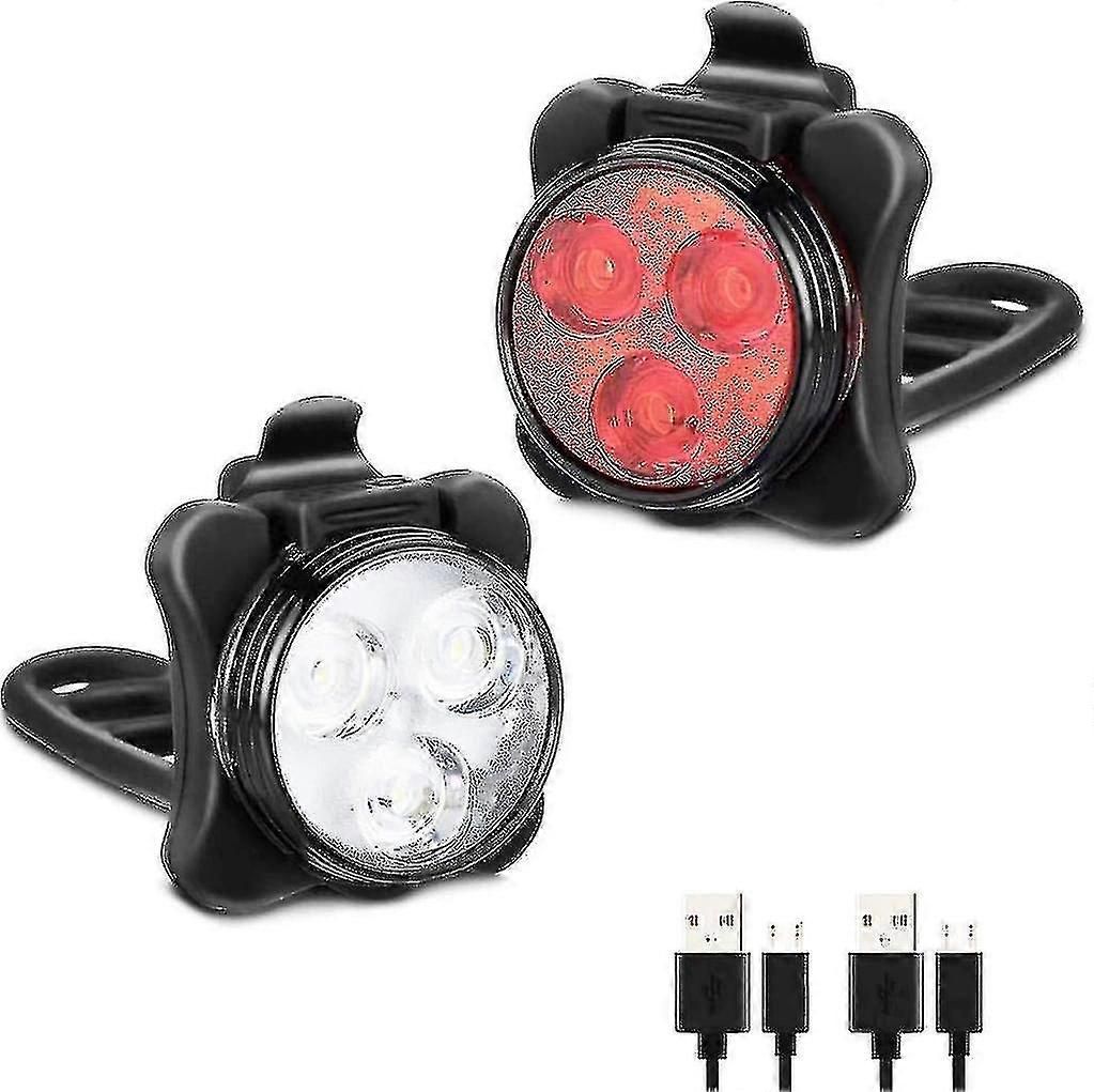 USB Rechargeable Bike Light Set - Front & Rear, 4 Modes - Image 1