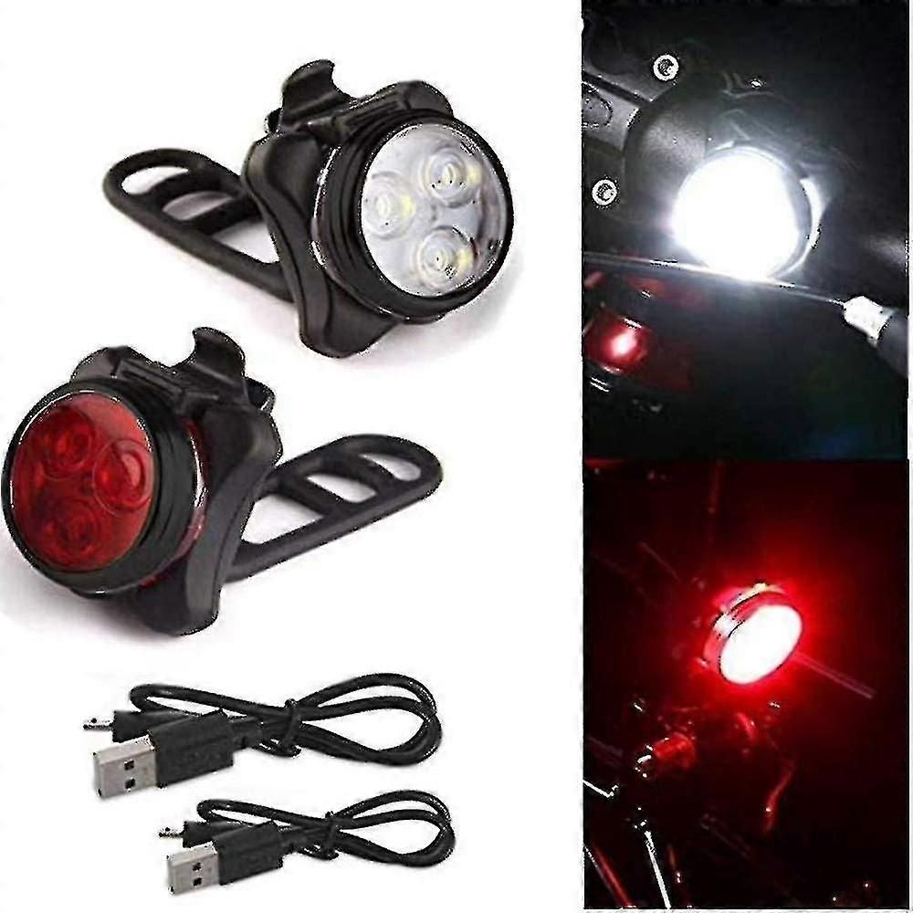 USB Rechargeable Bike Light Set - Front & Rear, 4 Modes - Image 2