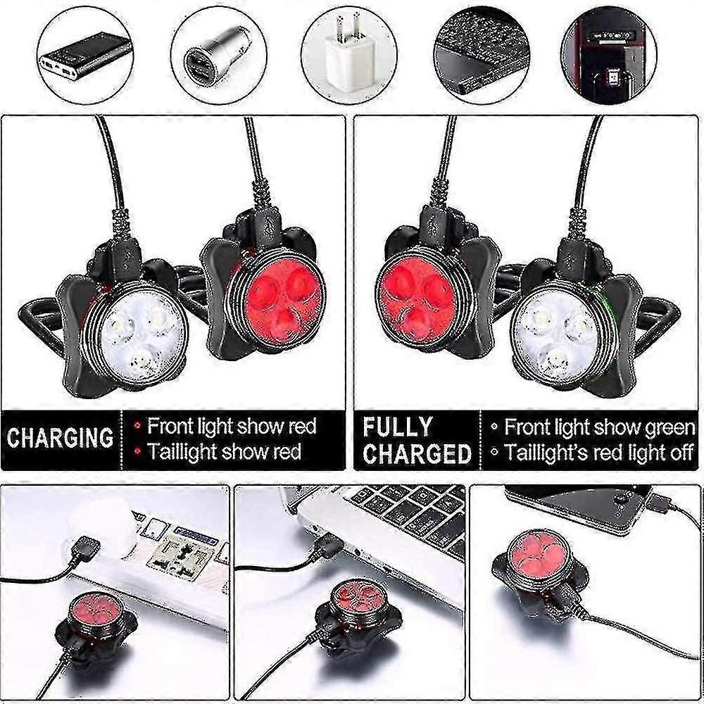 USB Rechargeable Bike Light Set - Front & Rear, 4 Modes - Image 3