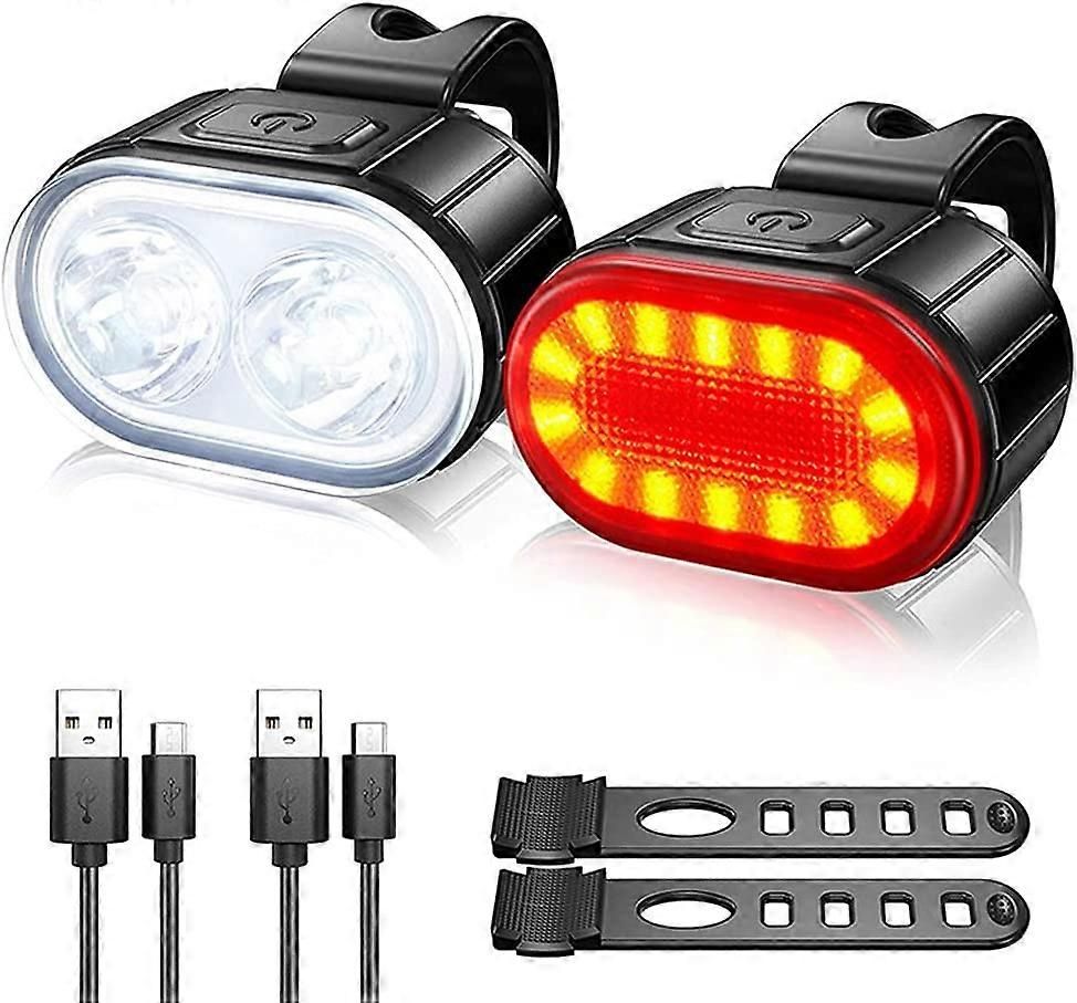 IPX4 Waterproof USB Rechargeable Bike Light Set - Front & Rear for Road Bike - Image 1