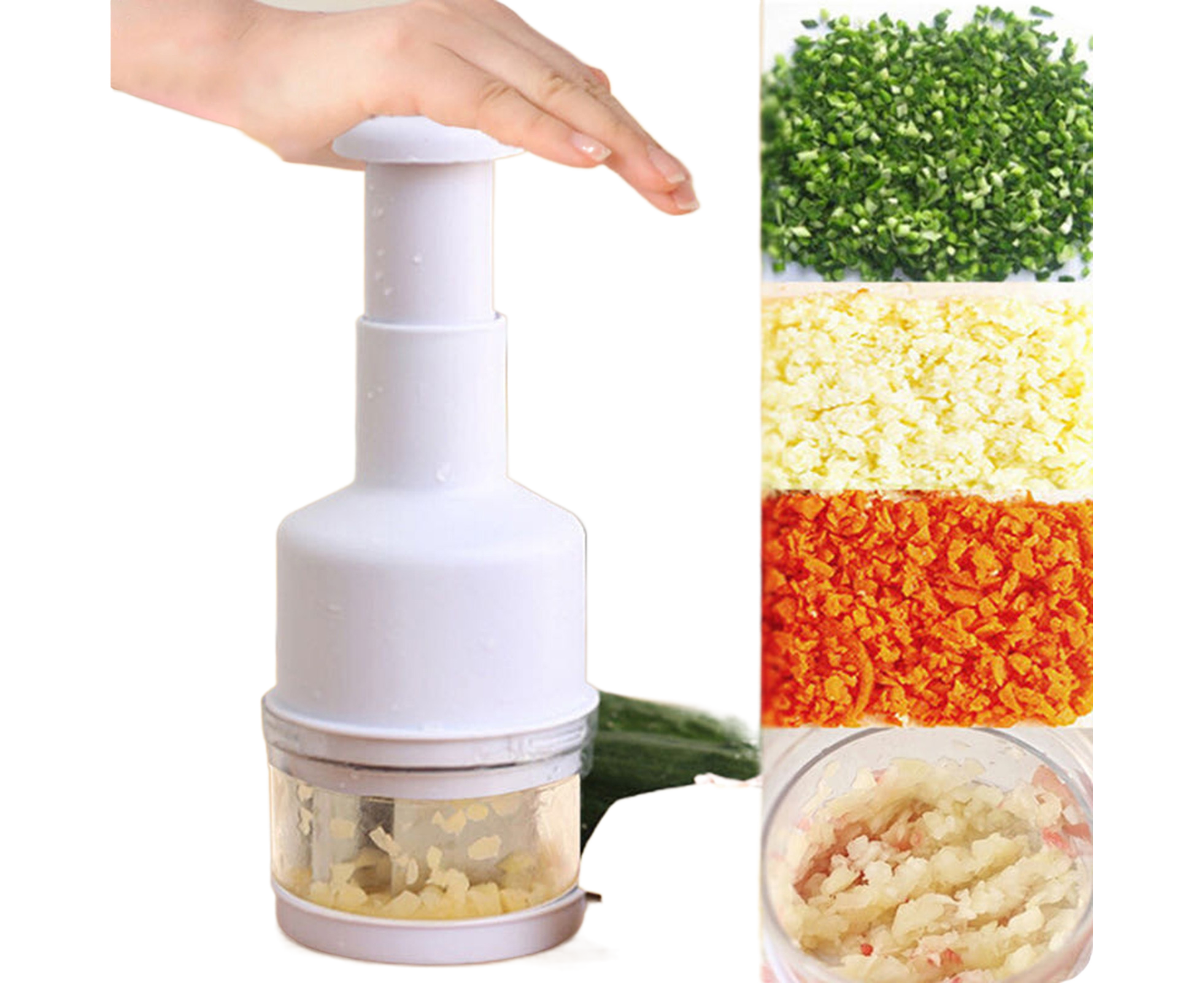 Garlic Grater Manual Multifunctional Stainless Steel Garlic Onion Food Chopper for Kitchen-White - Image 1
