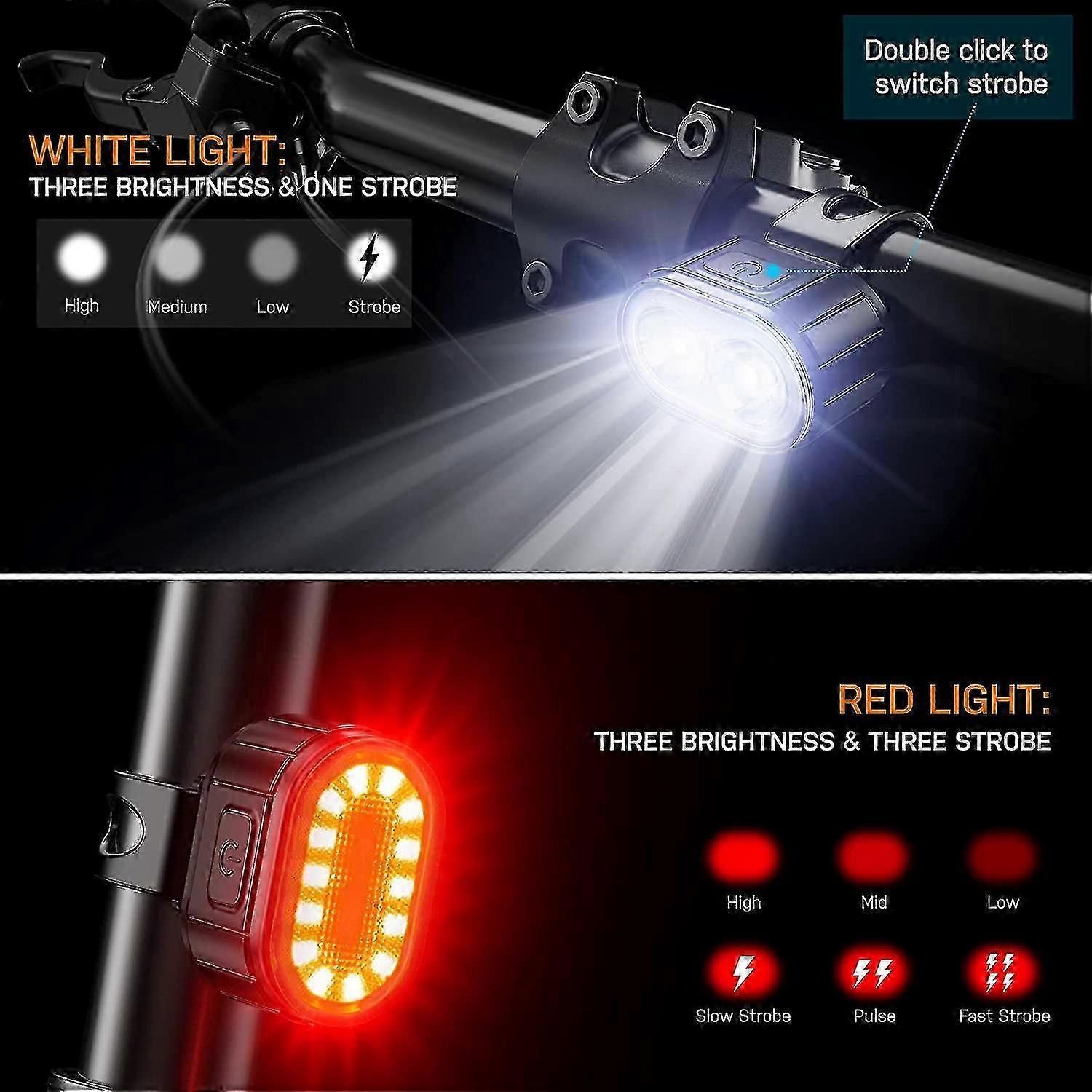 Powerful LED Bike Light Set - IPX5 Waterproof, USB Rechargeable, Front & Rear - Image 3