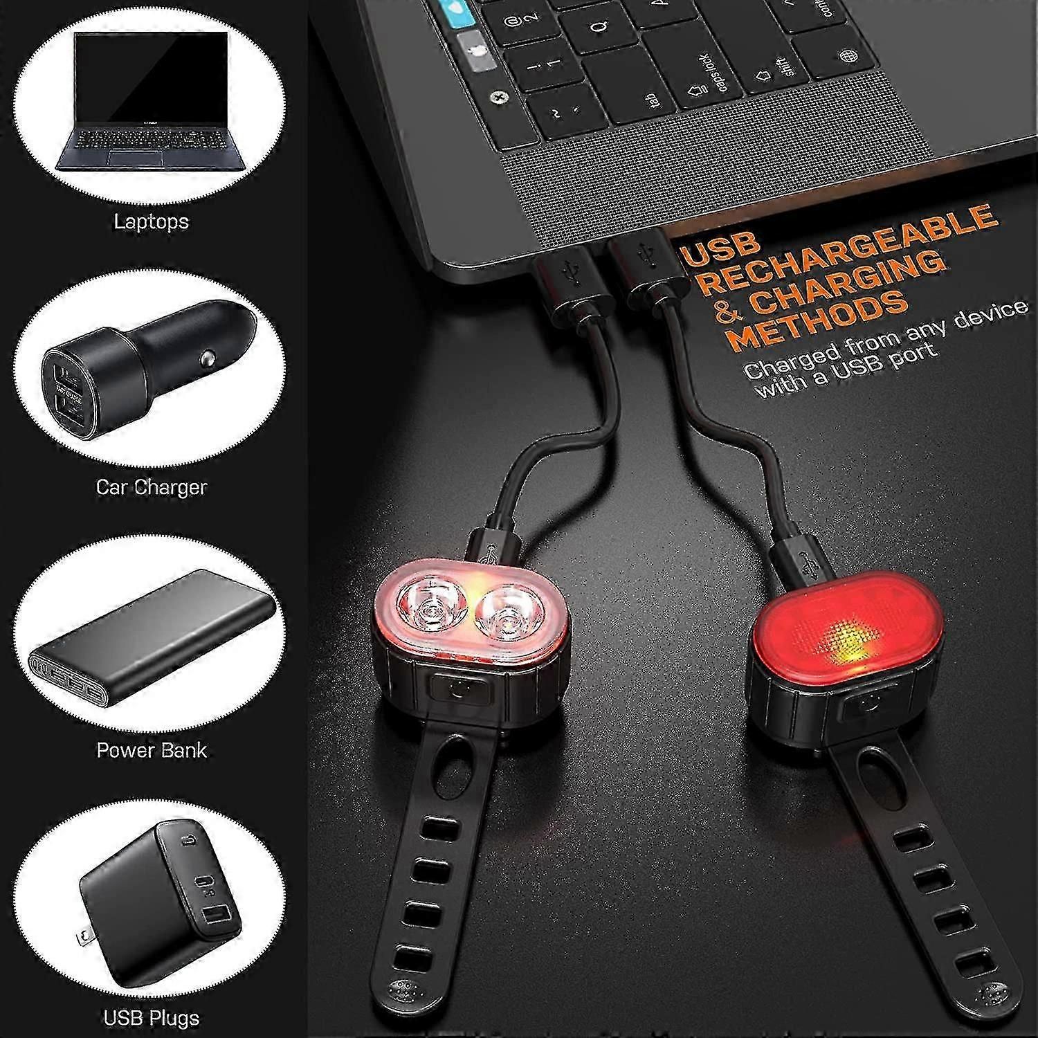 Powerful LED Bike Light Set - IPX5 Waterproof, USB Rechargeable, Front & Rear - Image 4