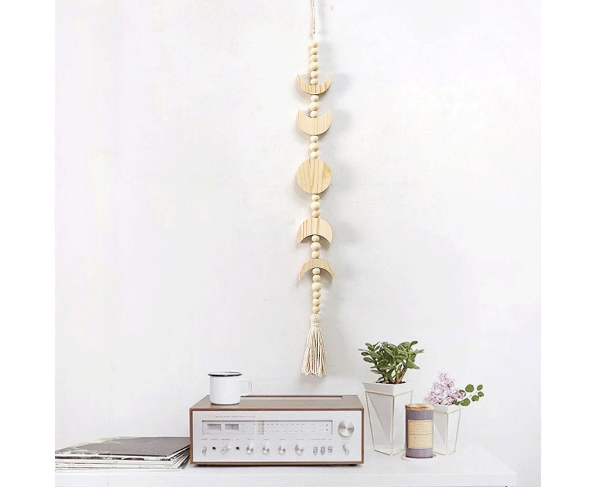 Wall Pendant Decorative Nordic Style Moon Sun Design Handmade Wall Hanging Decor for Dorm-Beige - Image 2
