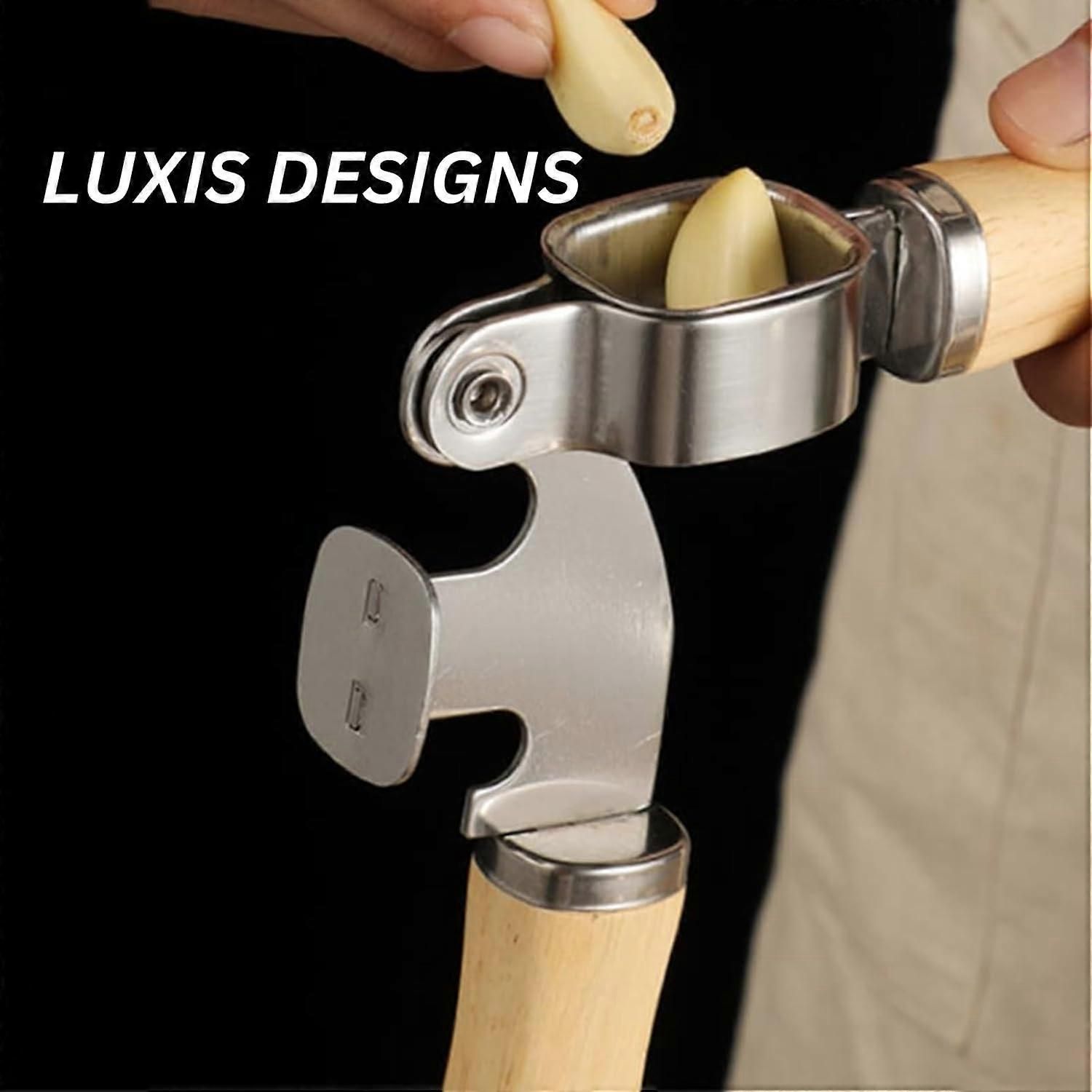 Garlic Press & Mincer Set - Rust-Proof Bowl, Dishwasher Secure, Wooden Peeler Included - Image 3