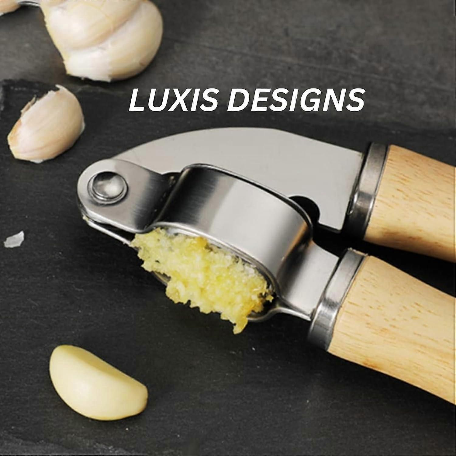 Garlic Press & Mincer Set - Rust-Proof Bowl, Dishwasher Secure, Wooden Peeler Included - Image 5