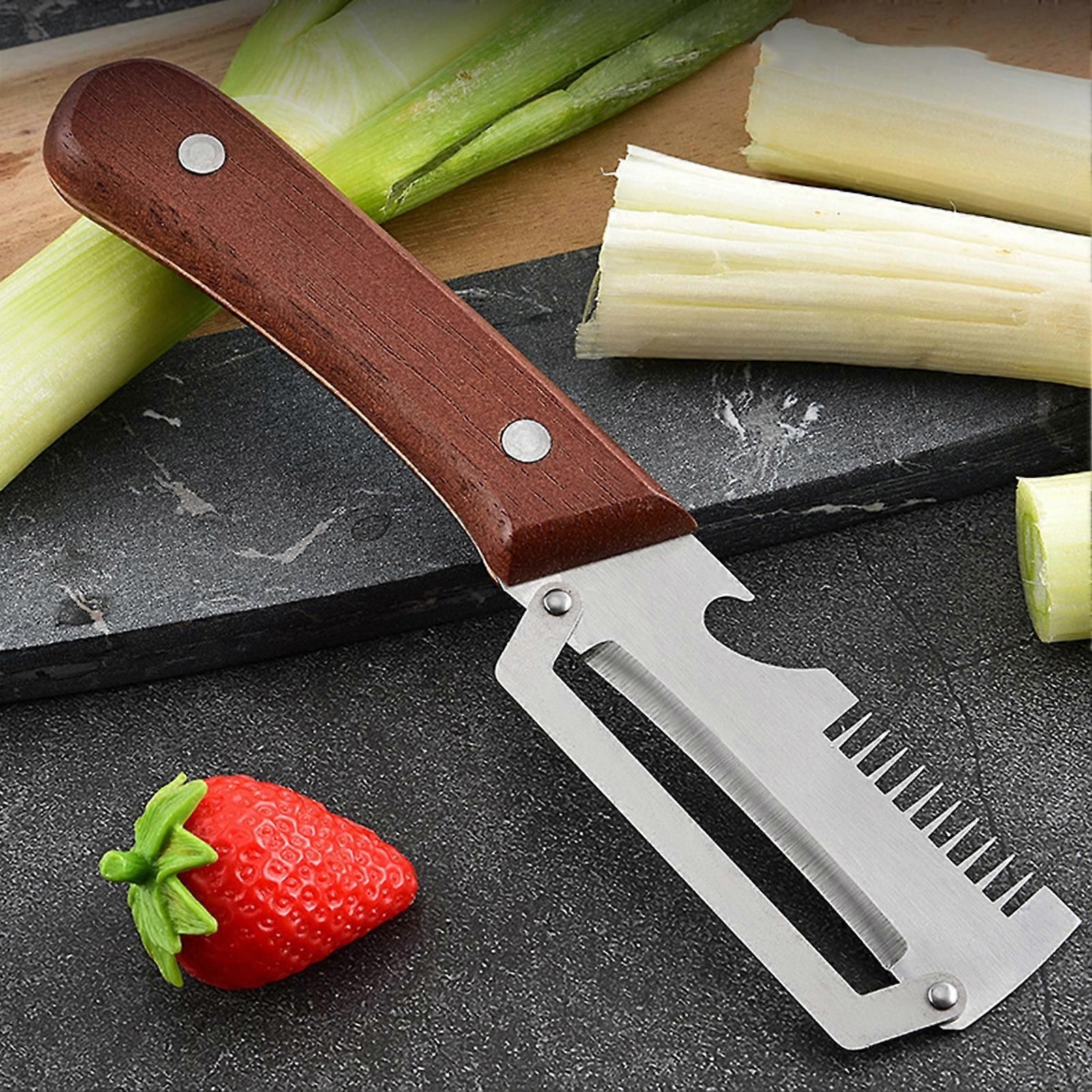 2-in-1 Stainless Steel Vegetable Peeler with Wooden Handle - Fruit/Potato Peeler & Bottle Opener - Image 4
