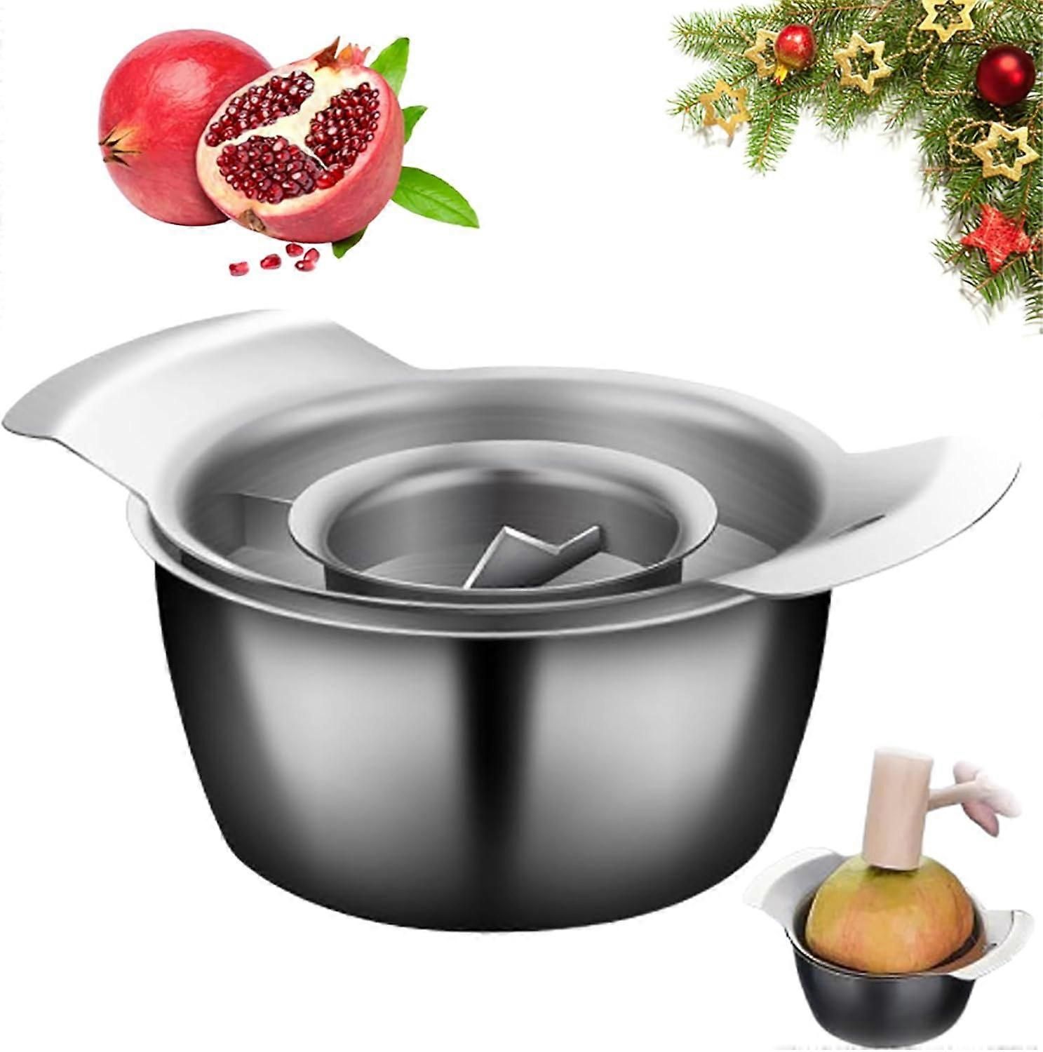 Pomegranate Peeler & Seeder Tool - Stainless Steel, with Bowl and Wooden Hammer - Image 1