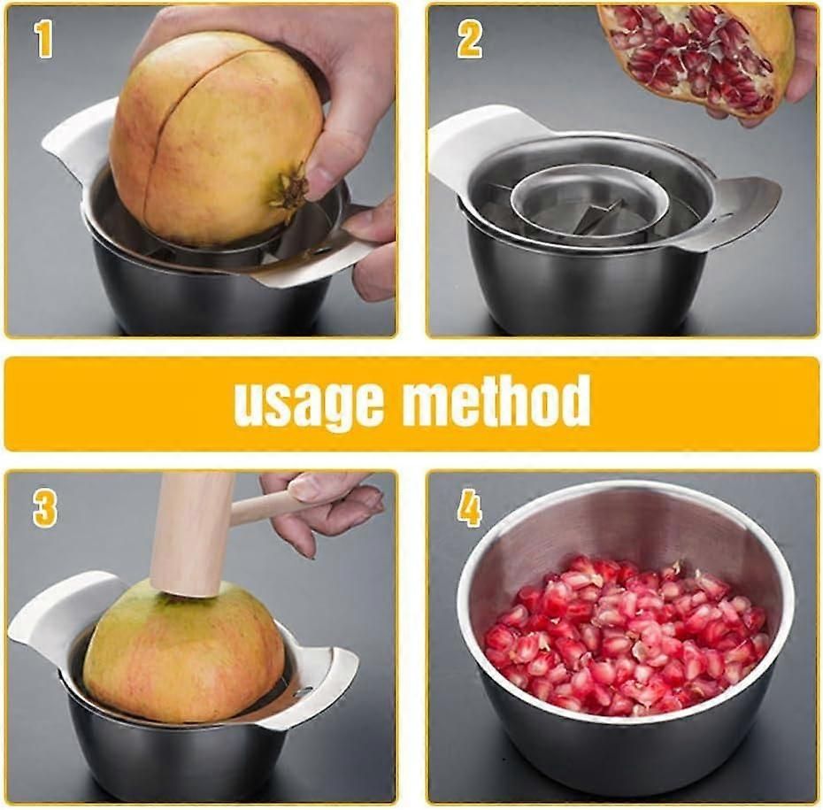 Pomegranate Peeler & Seeder Tool - Stainless Steel, with Bowl and Wooden Hammer - Image 4