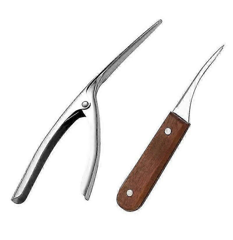 2pcs Stainless Steel Shrimp Cleaner & Deveiner - Wooden Handle, for Shrimp/Crayfish/Lobster - Image 1