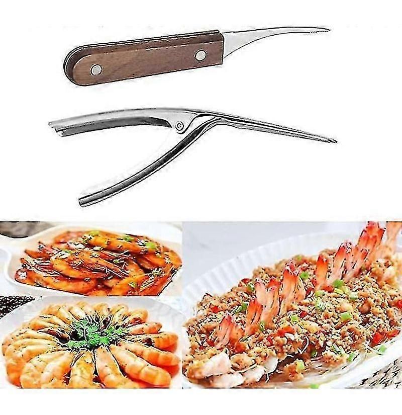 2pcs Stainless Steel Shrimp Cleaner & Deveiner - Wooden Handle, for Shrimp/Crayfish/Lobster - Image 4